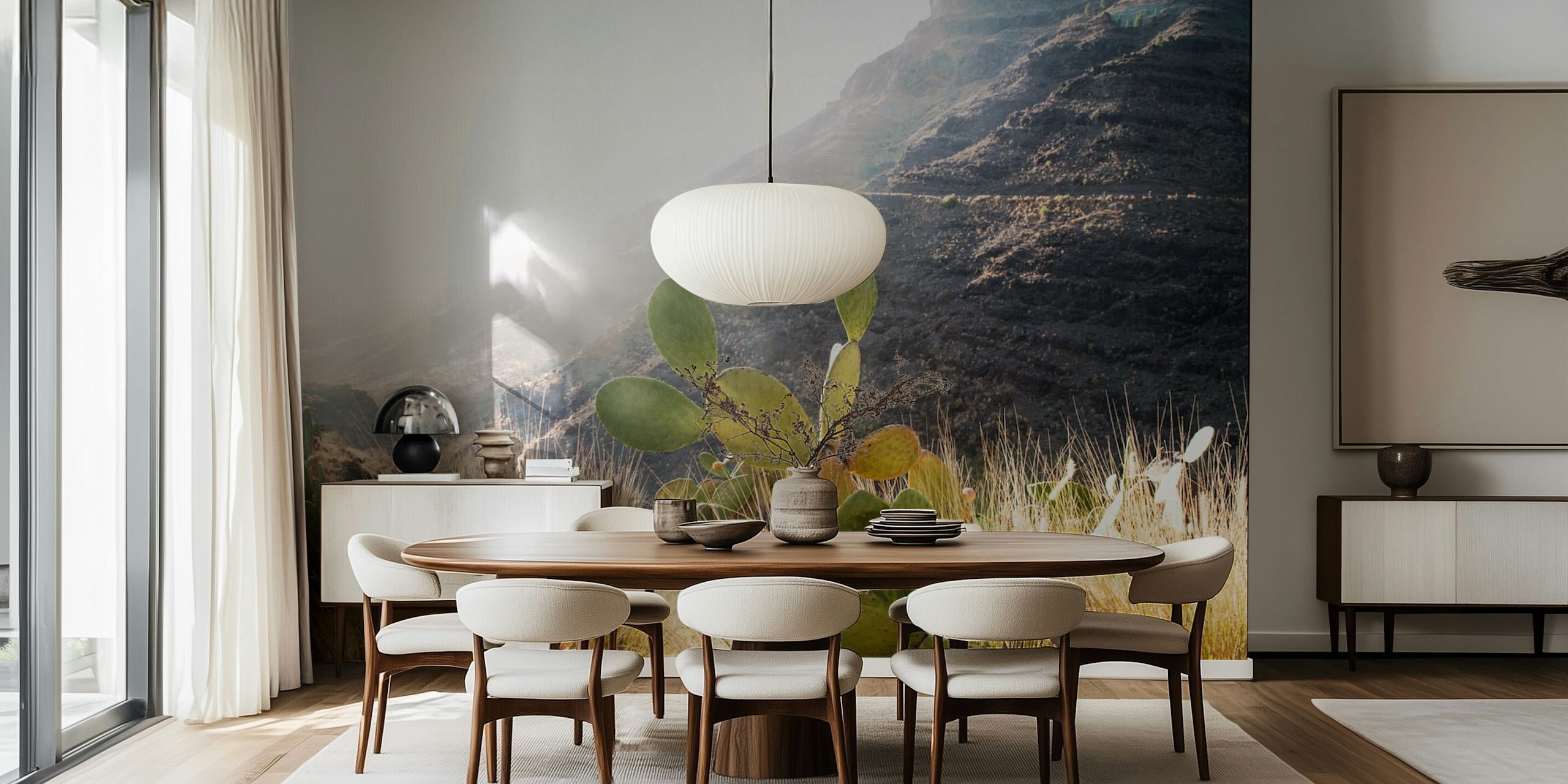 Cactus mountain wallpaper in a room
