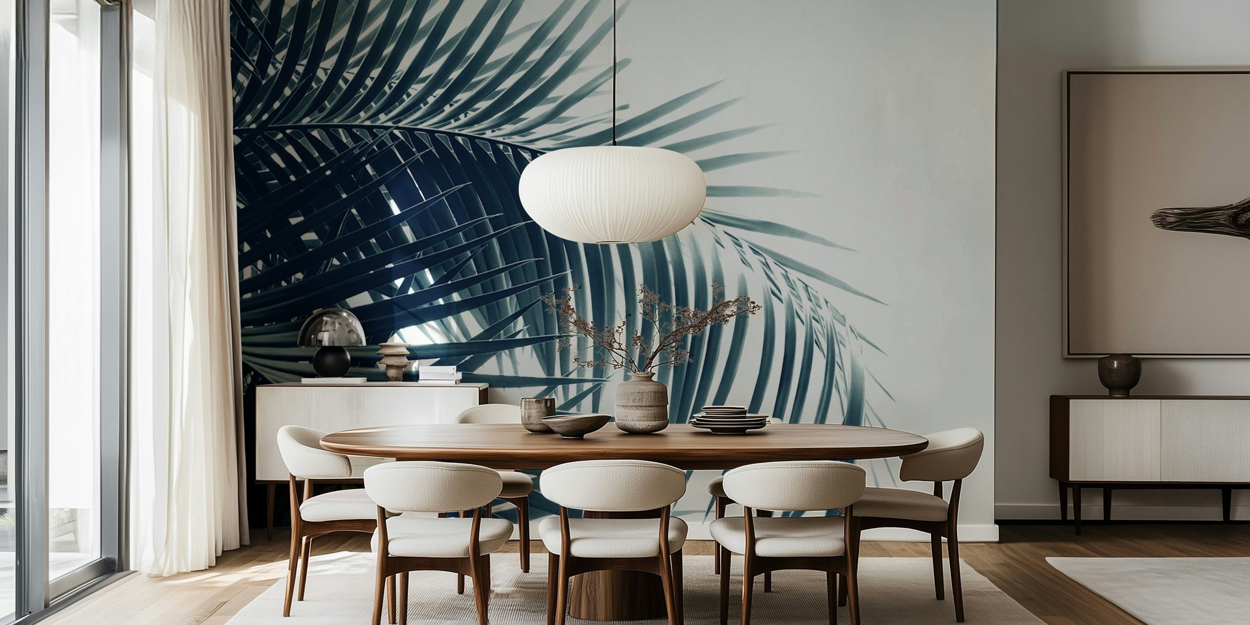 Palm leaves wallpaper on display