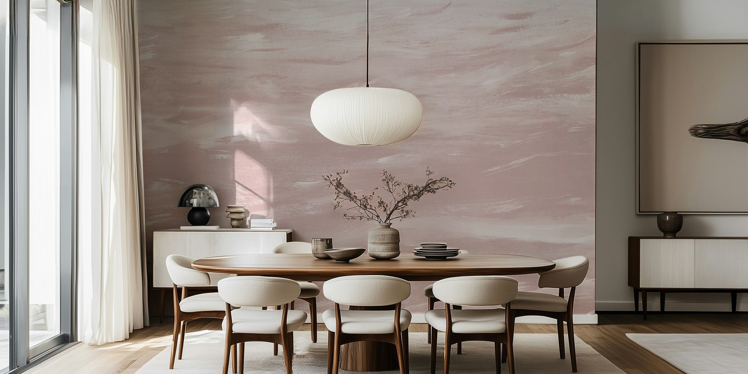 Blush watercolor dream wallpaper in a room