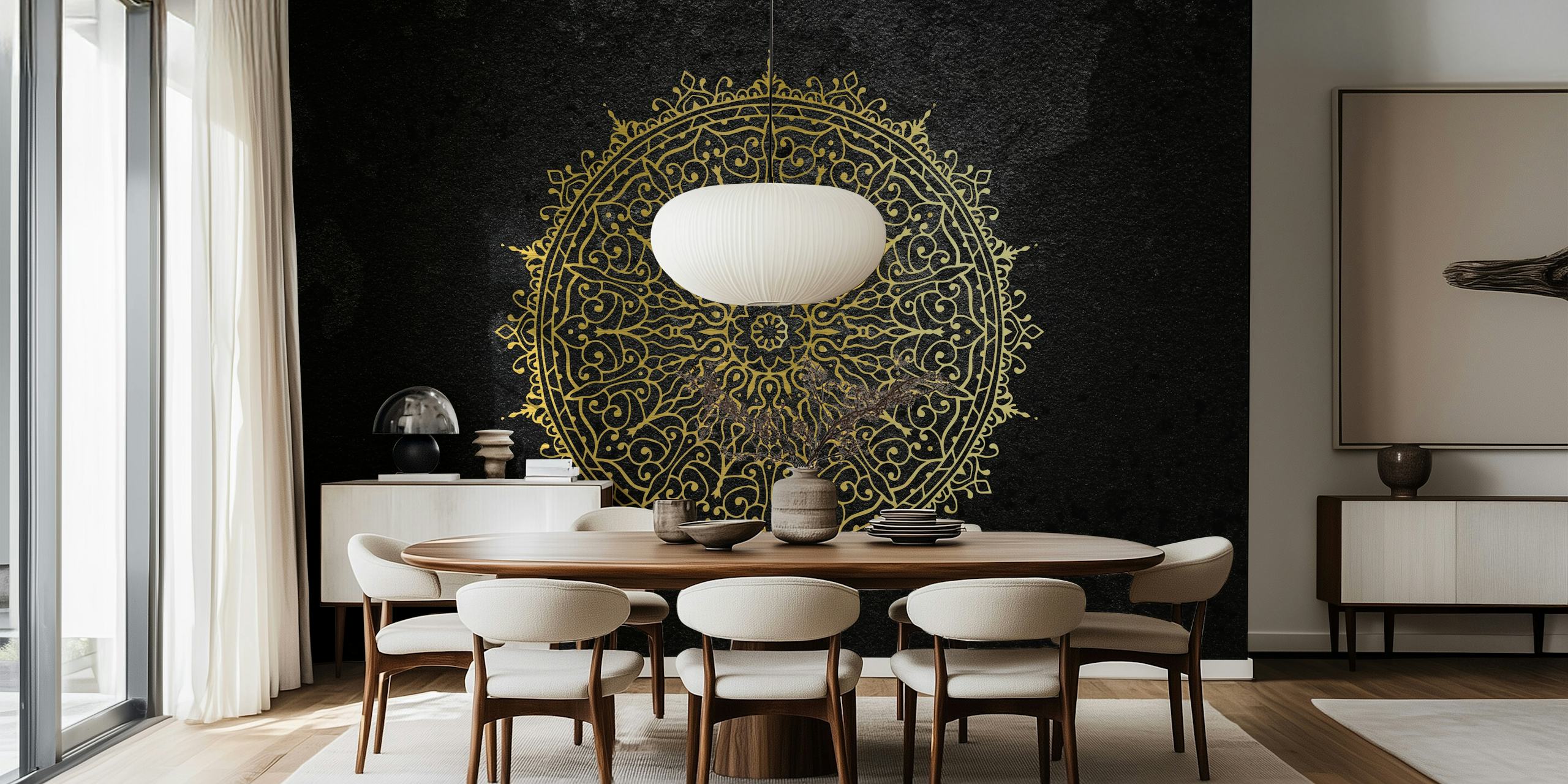 Mandala in Black and Gold wallpaper in a room