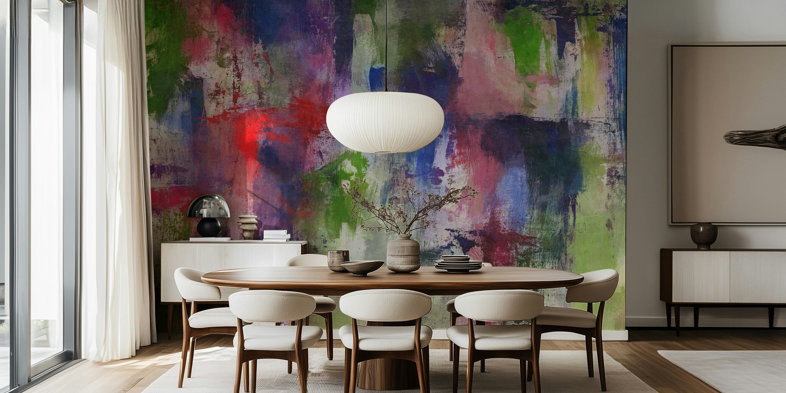 Abstrakcyjna fototapeta z przypadkowymi pociągnięciami pędzla w mieszance żywych kolorów