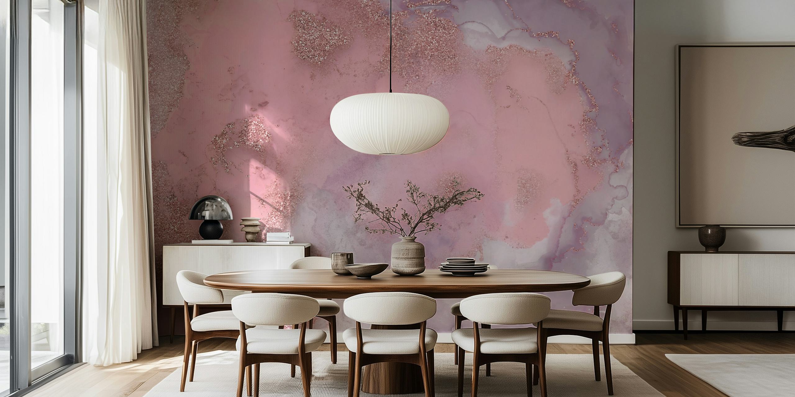 Tapeta Pink Glamour Alcohol Ink Art w pokoju