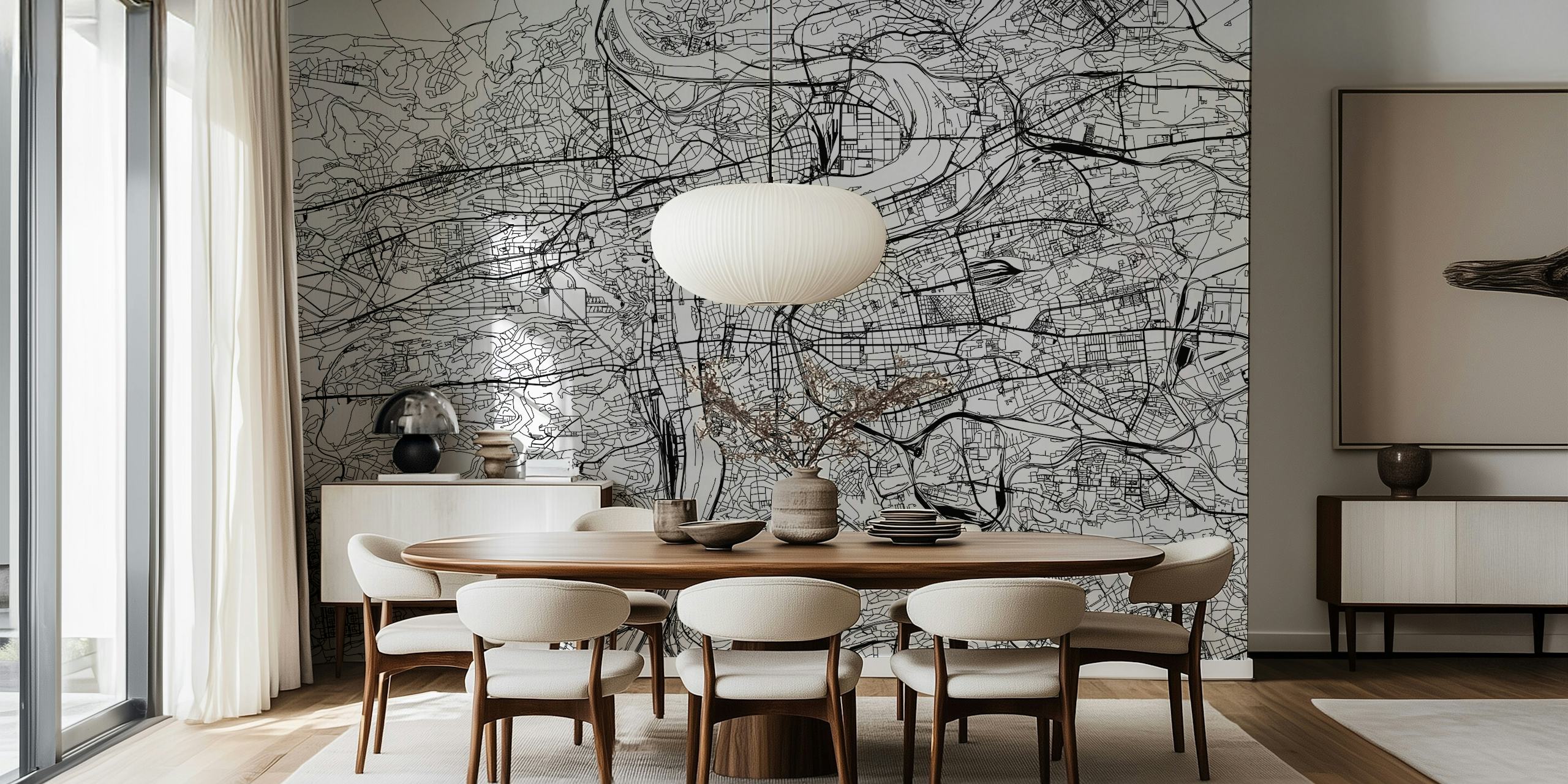 Papel de parede Prague Map exibido em um quarto