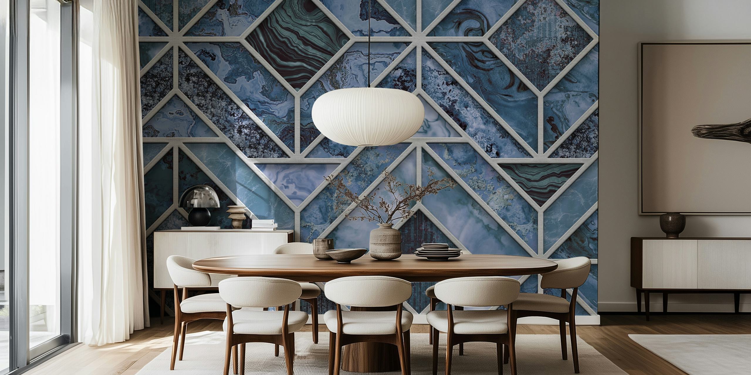 Tapeta Arctic Blue Art Deco Marble v pokoji