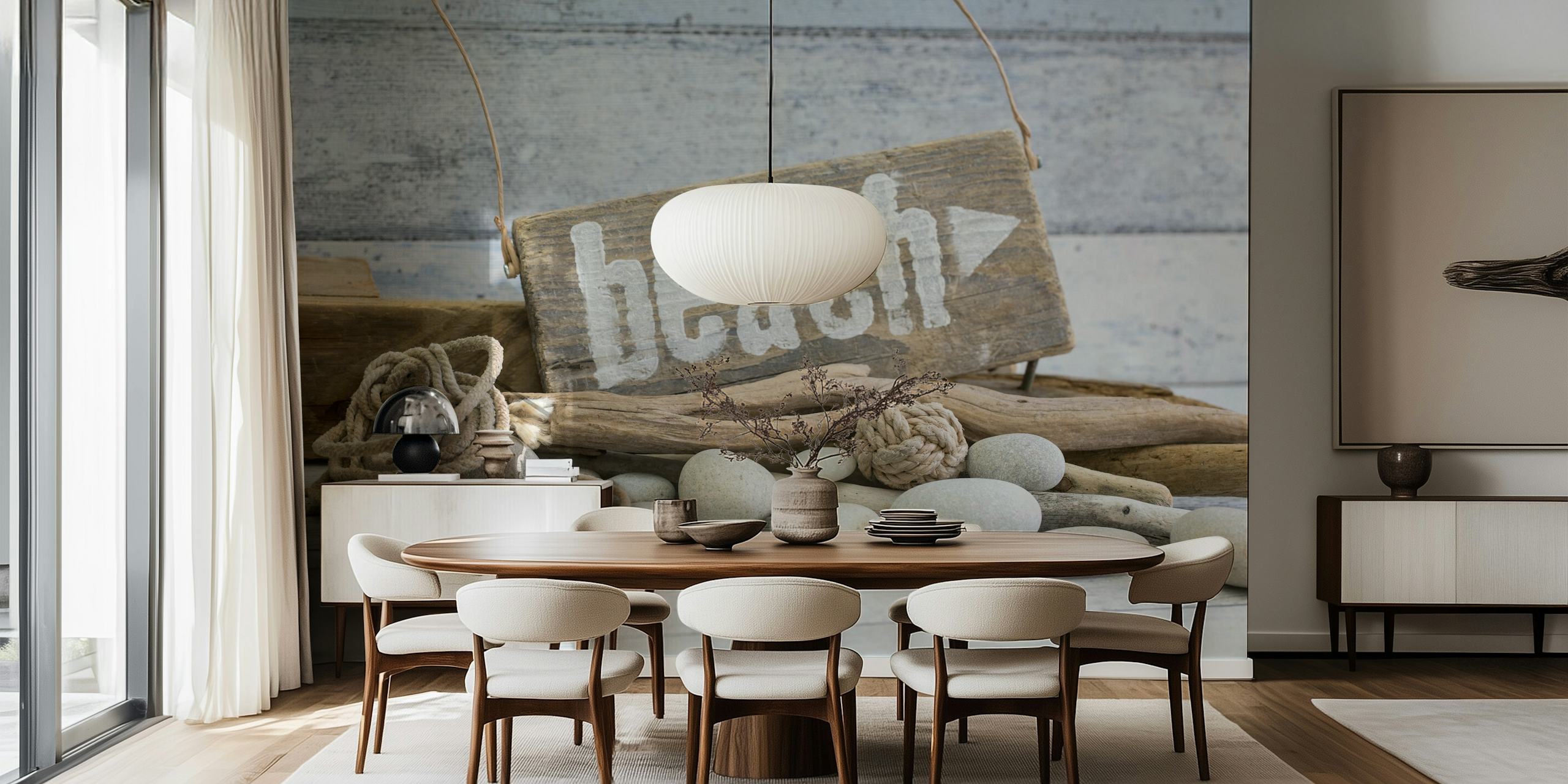 Beach-themed wallpaper design in a room
