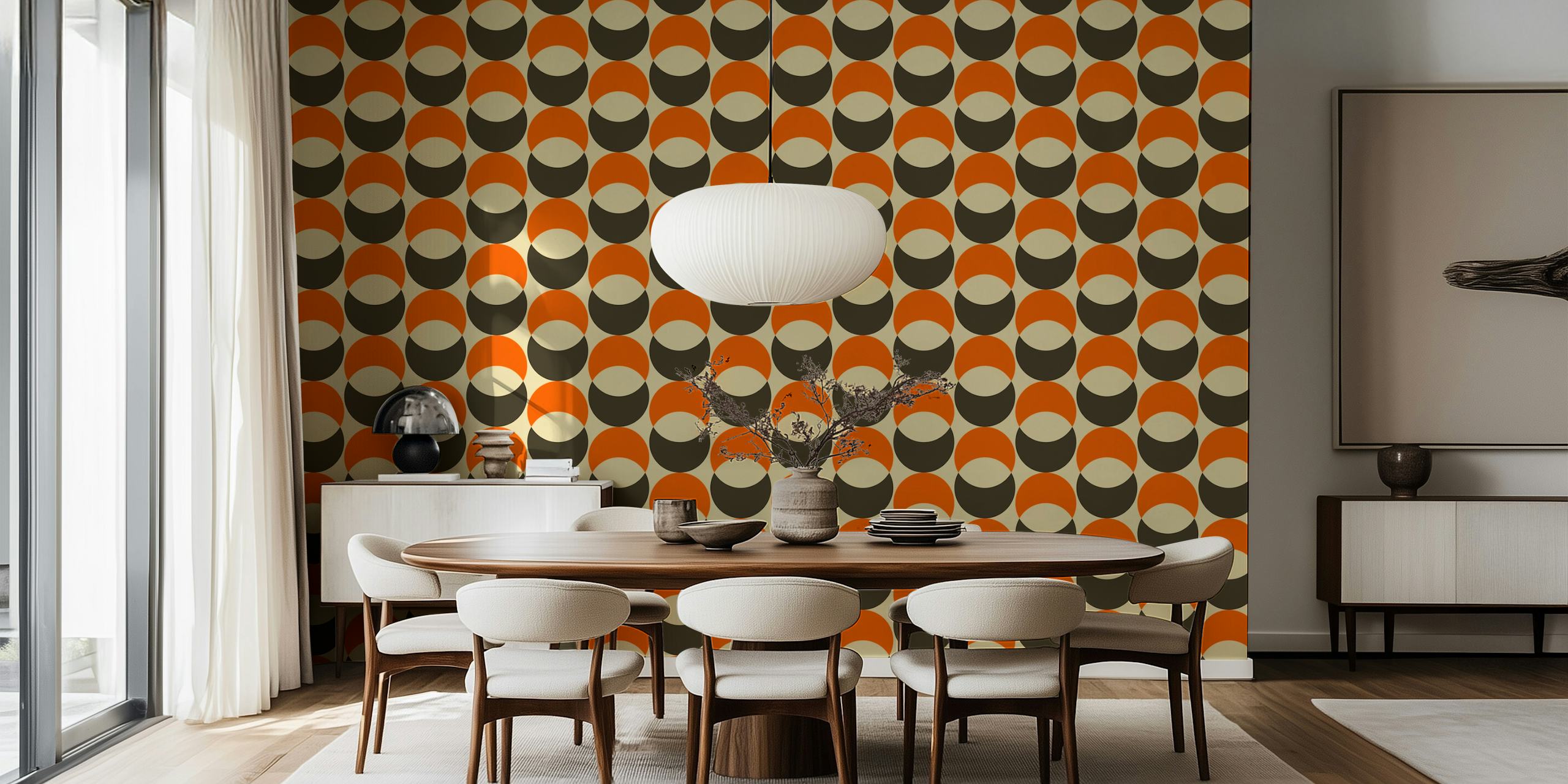 Geometric pattern with orange and brown circular designs wallpaper