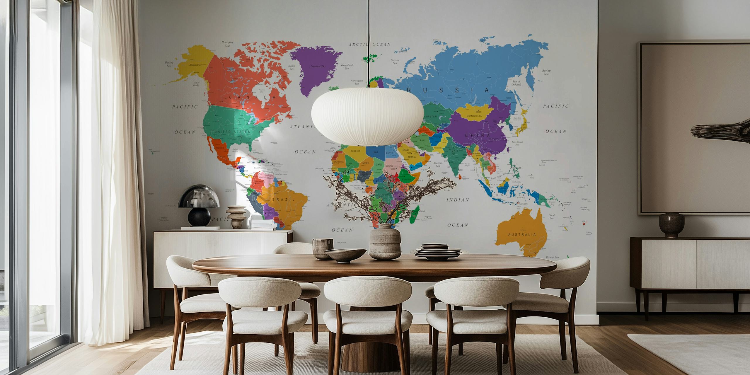Colorful world map with countries in various bright colors wallpaper