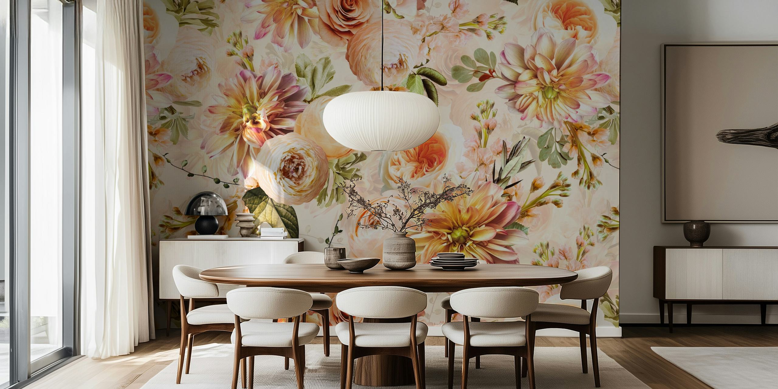 Baroque Lush Peach Fall Garden em um quarto