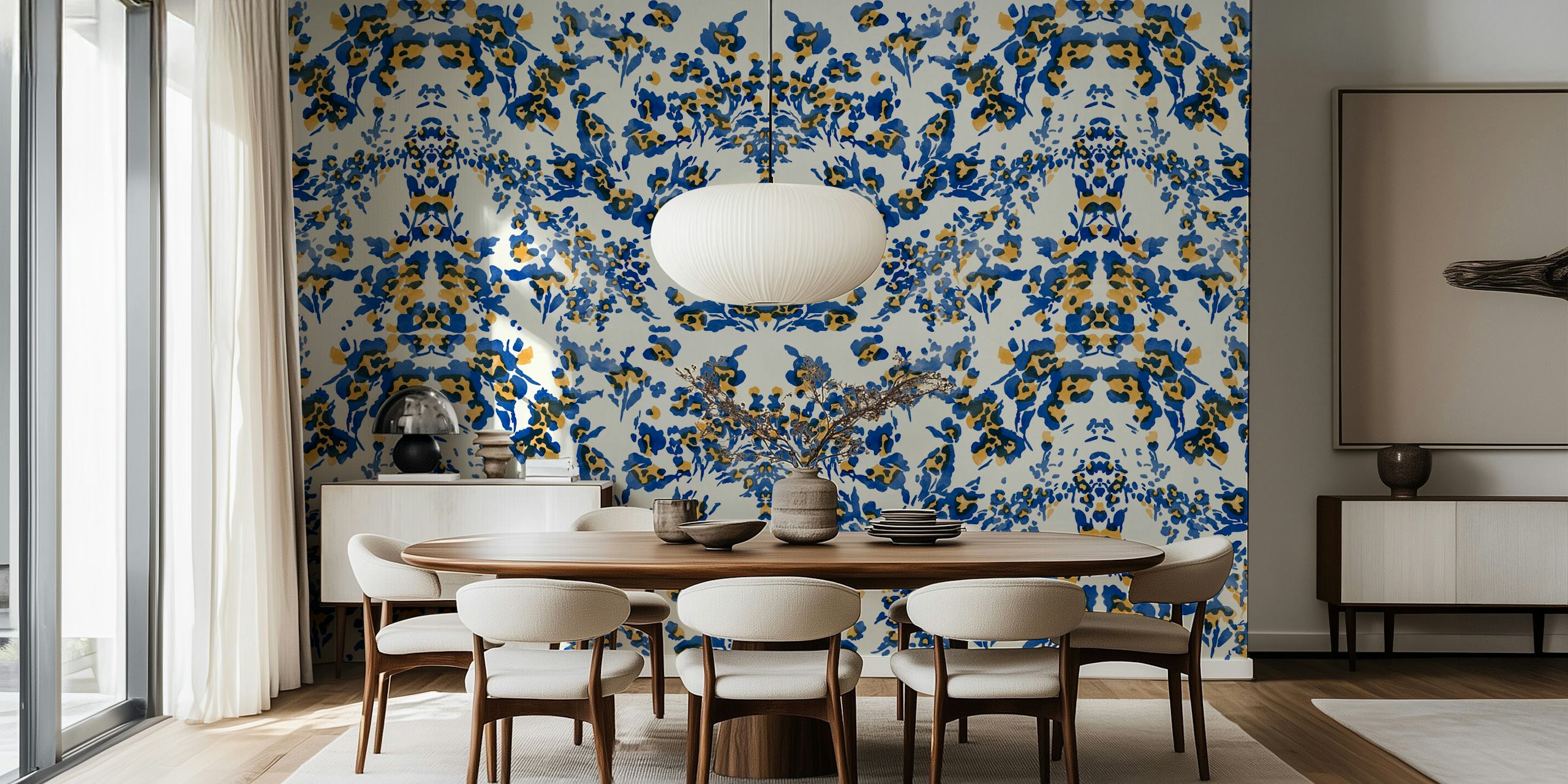Abstract garden mosaic wall mural with floral and geometric patterns