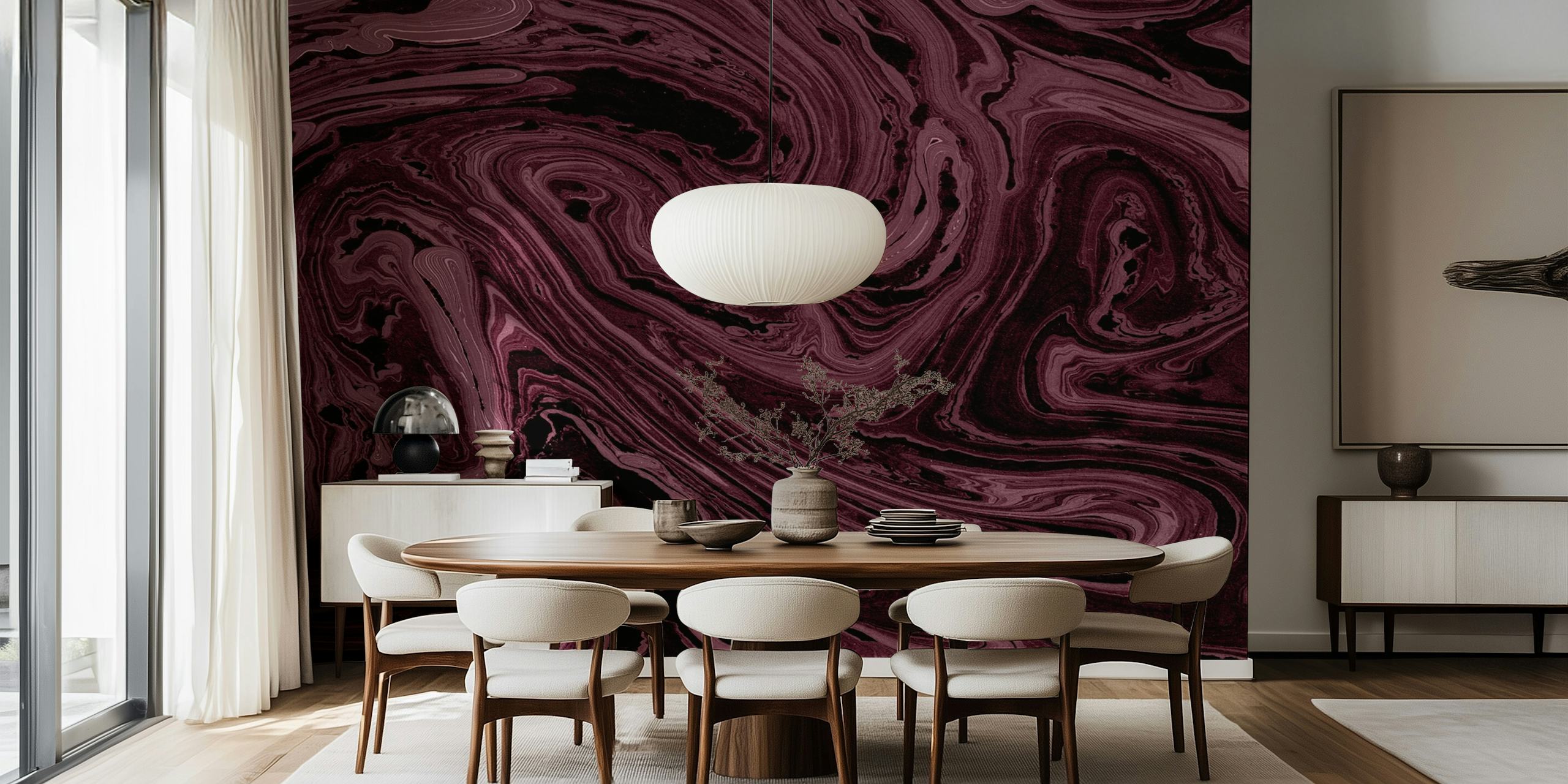 Εντυπωσιακό Burgundy Marble τοιχογραφία σε situ