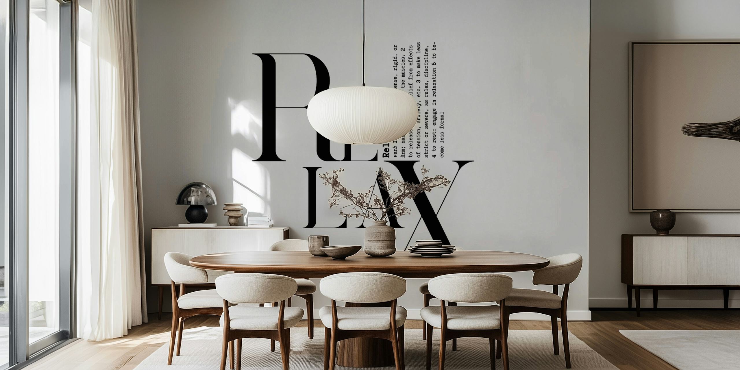 Schwarz-Weißes Typografisches Wandbild Mit Dem Wort „Relax“ In Einer Kreativen Schriftart