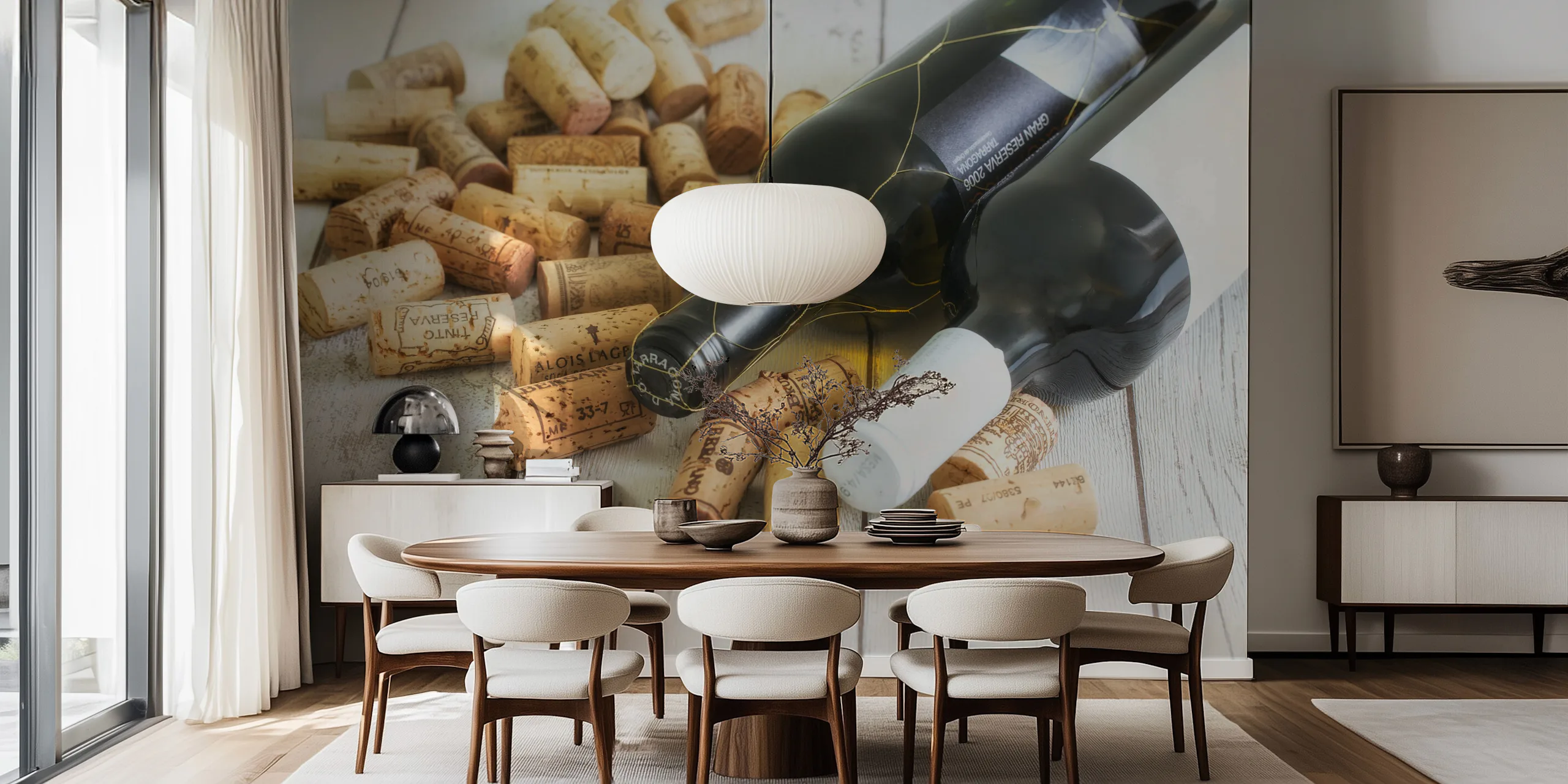 Wine Cork and Bottle Wallpaper for Kitchen