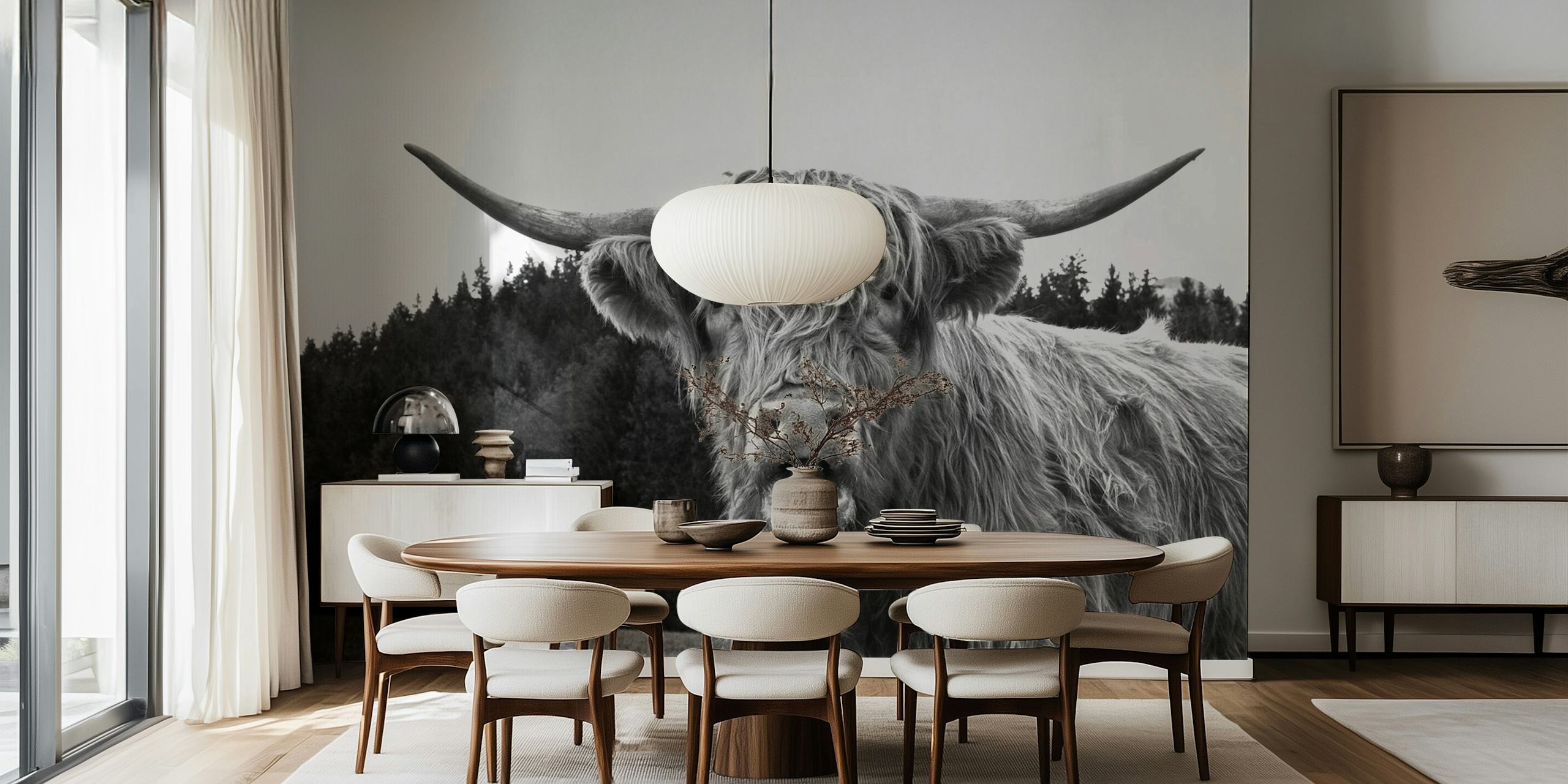 Highland Cow behang in een kamer