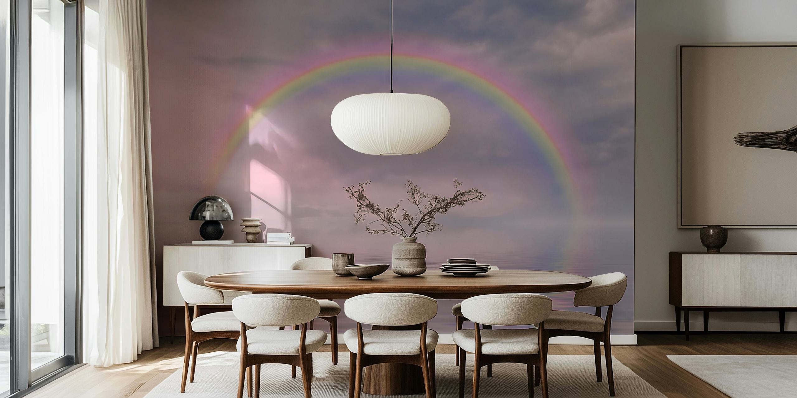 Pink rainbow over water wallpaper