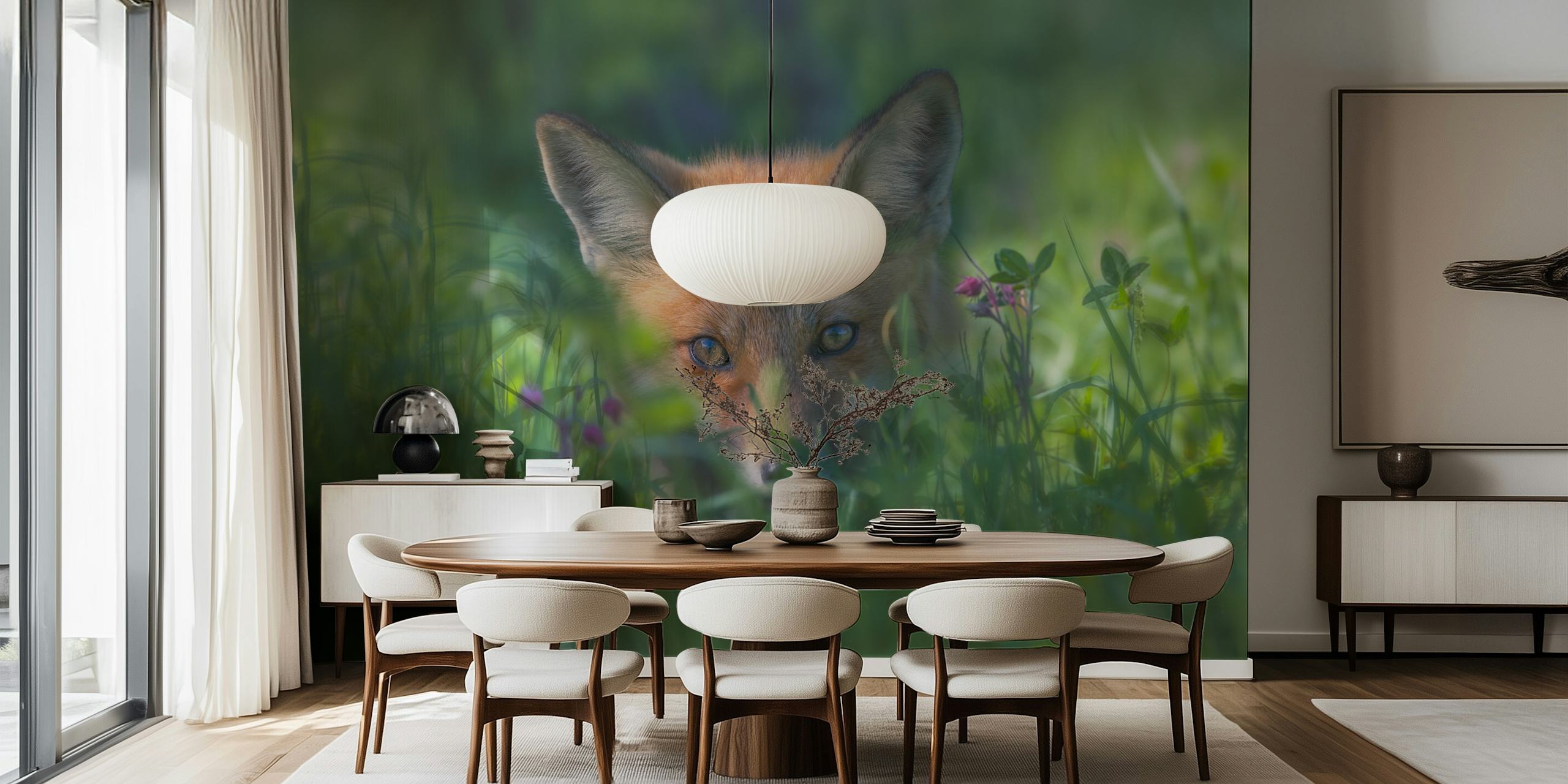 Red fox tapetdesign i ett rum