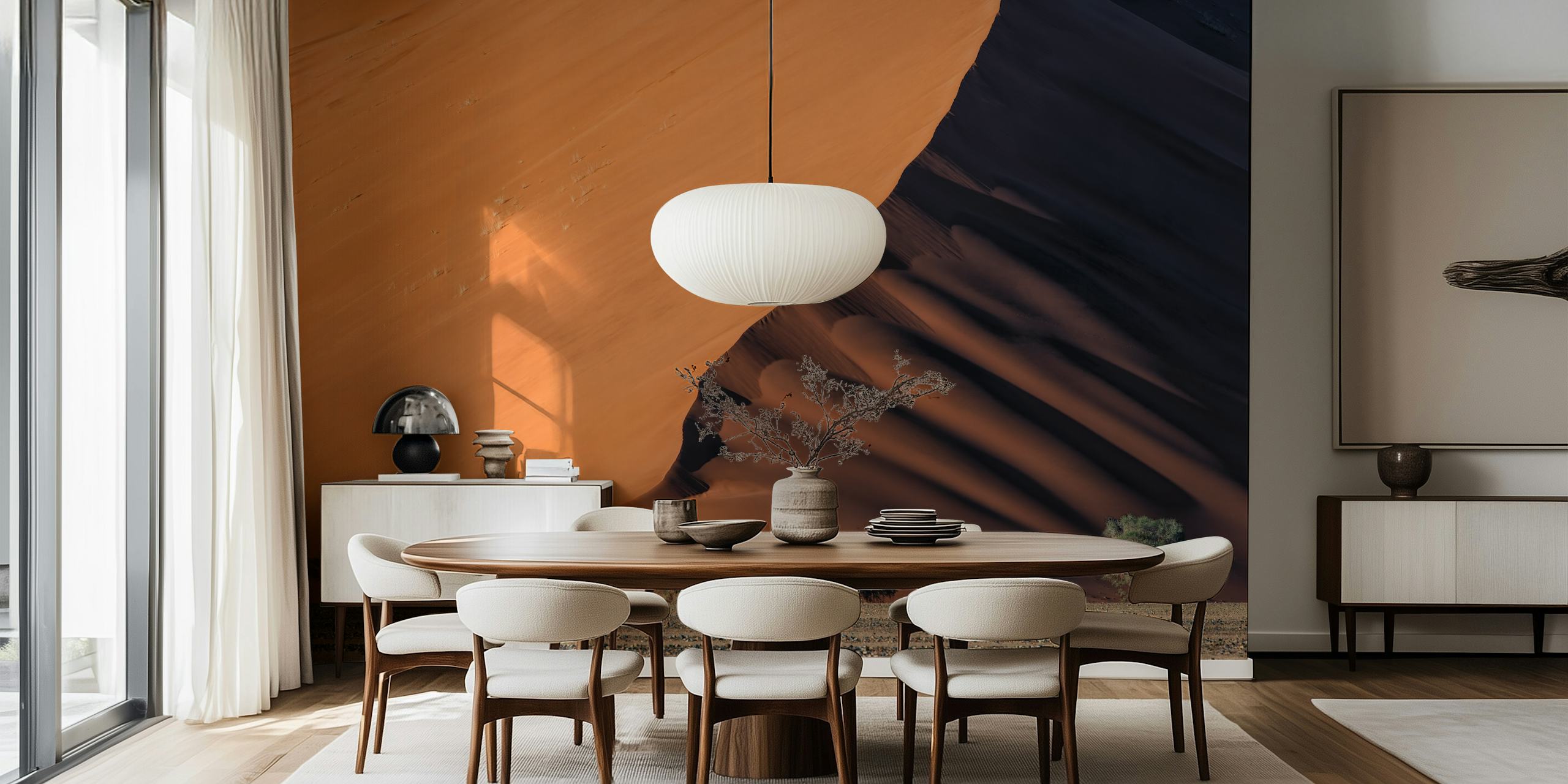 Desert landscape wallpaper in a room