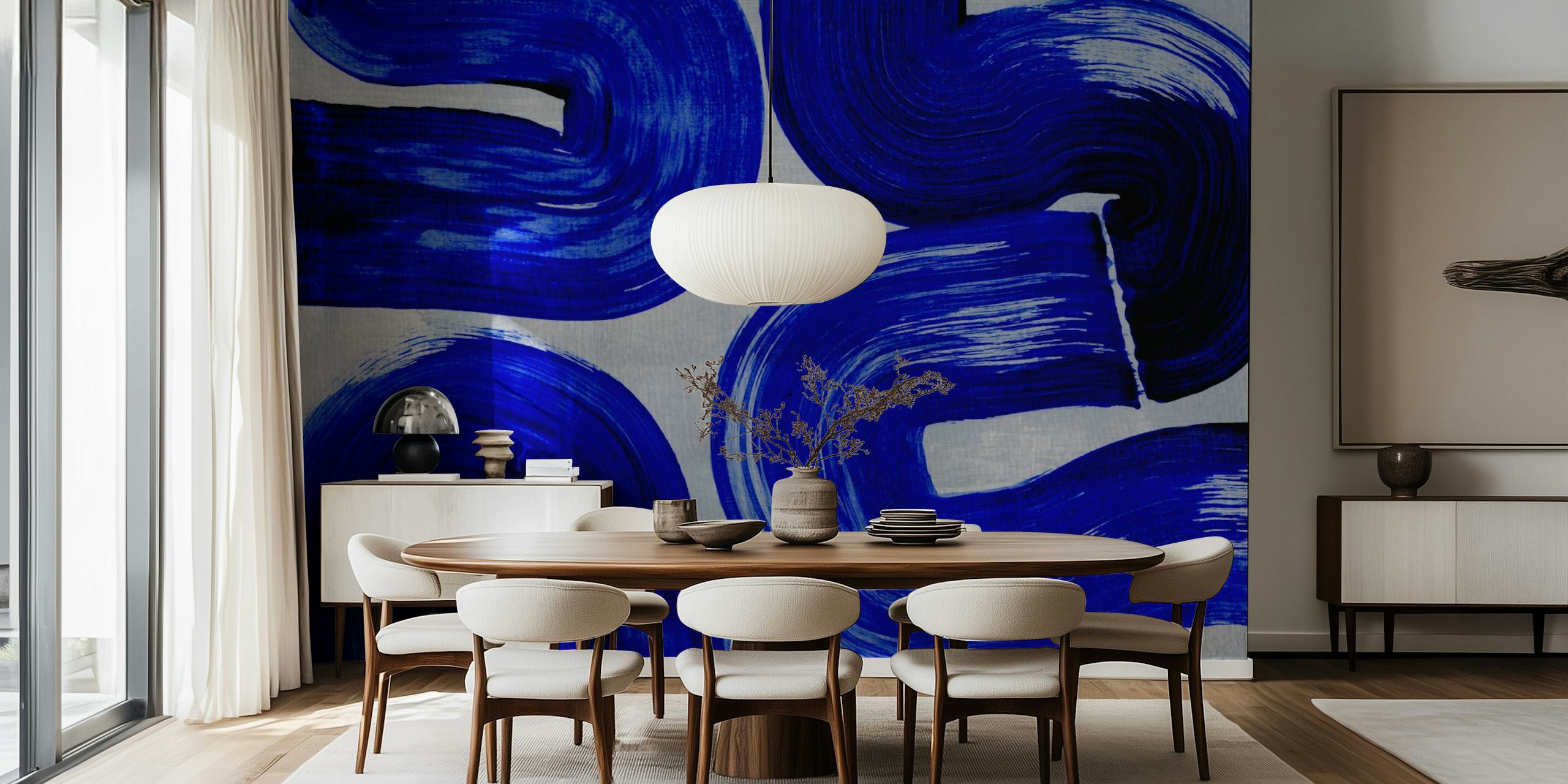 Blue abstract brushstrokes on white background wallpaper