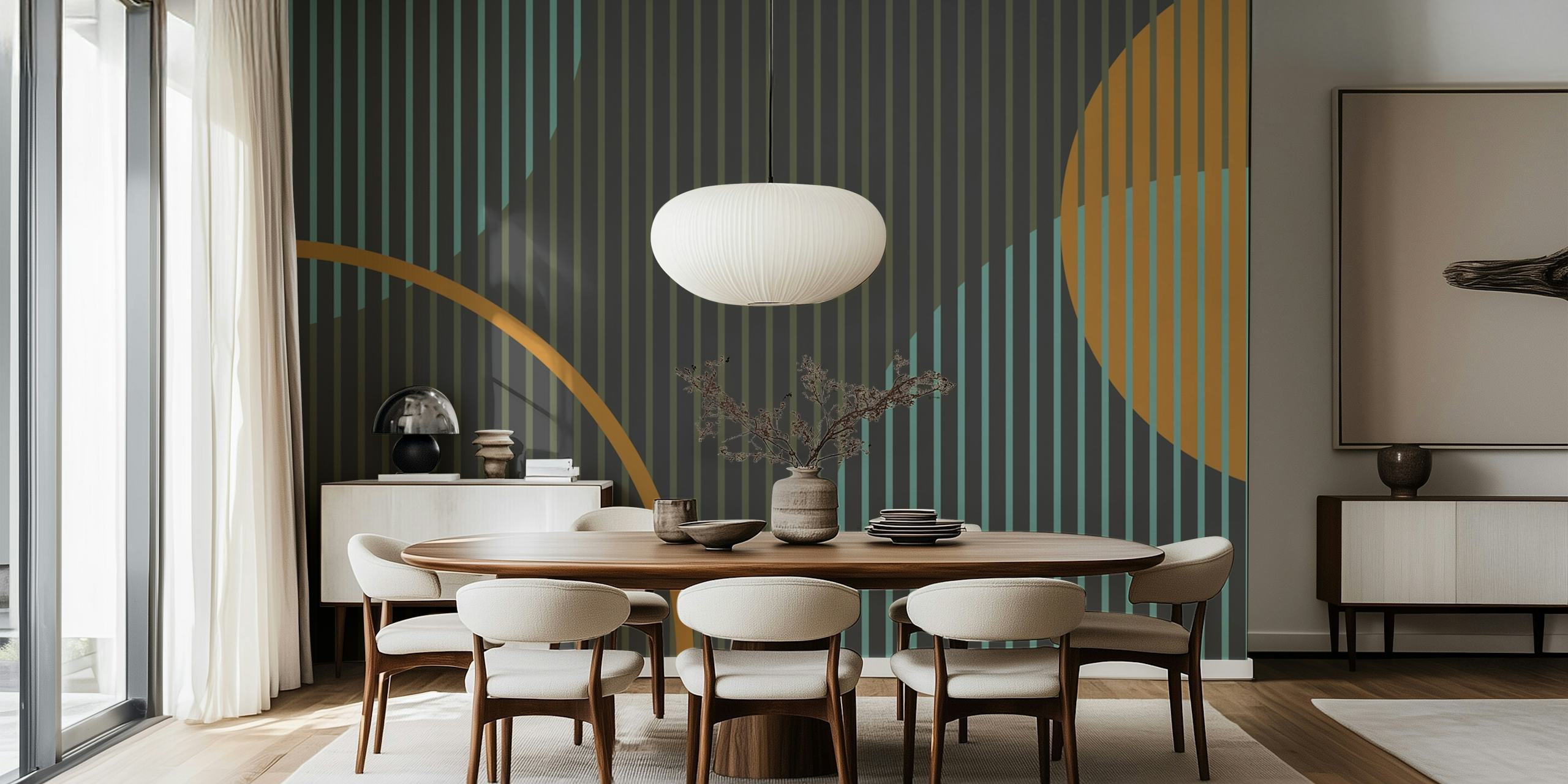 Bold geometric circles tapet i et rom