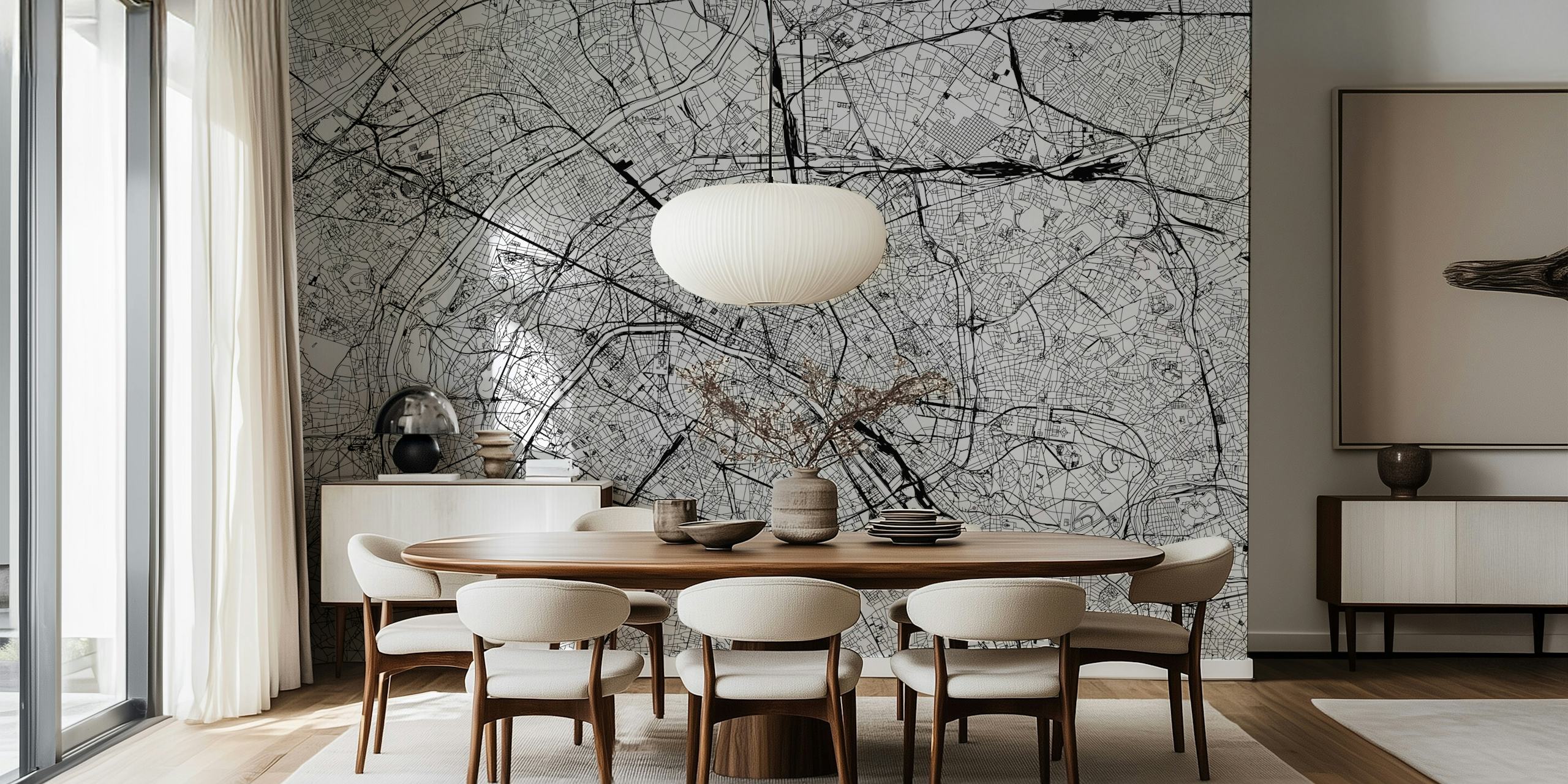 Black and white detailed Paris map wallpaper