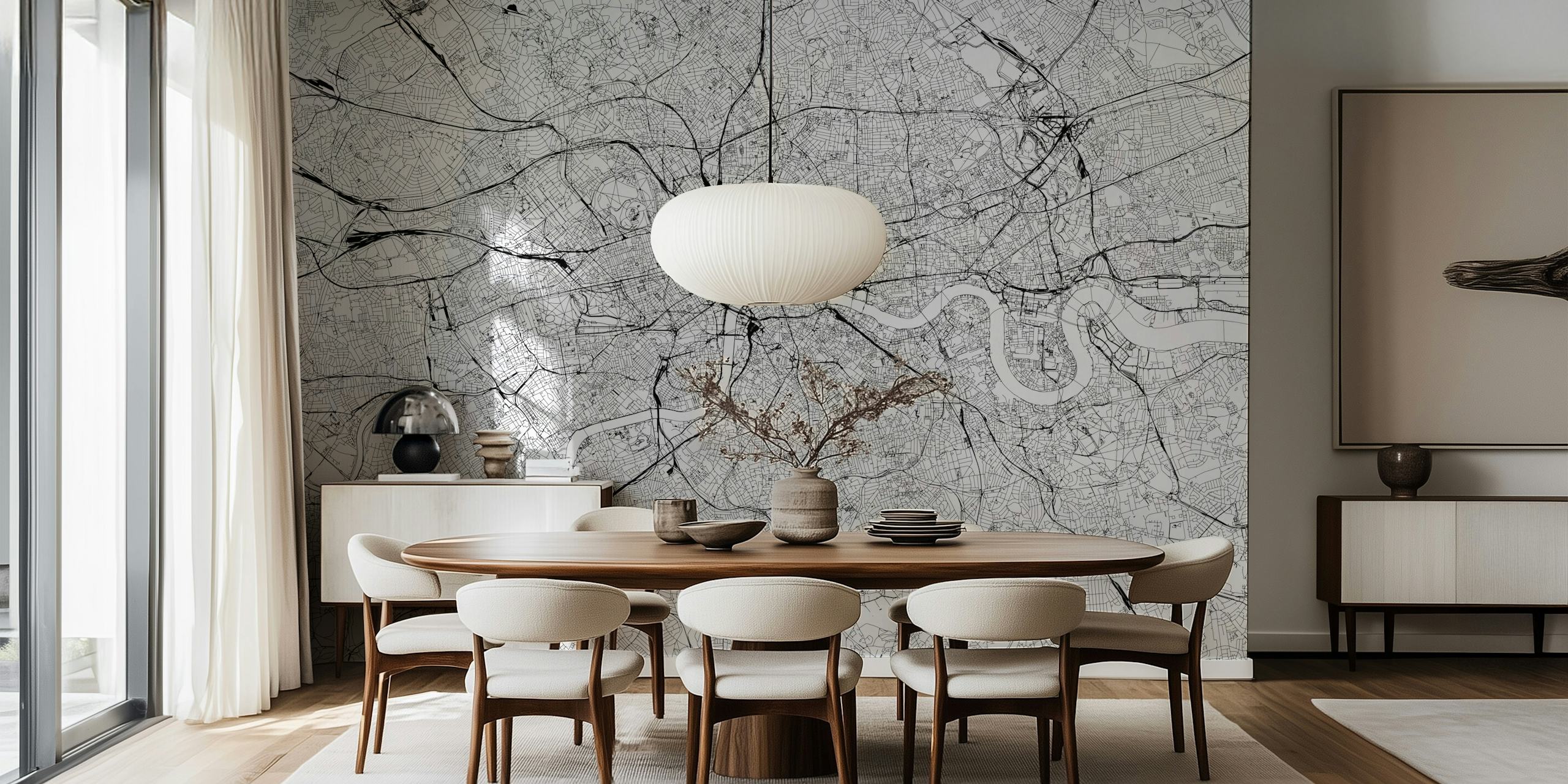 Monokrom London Map White tapet i et rum