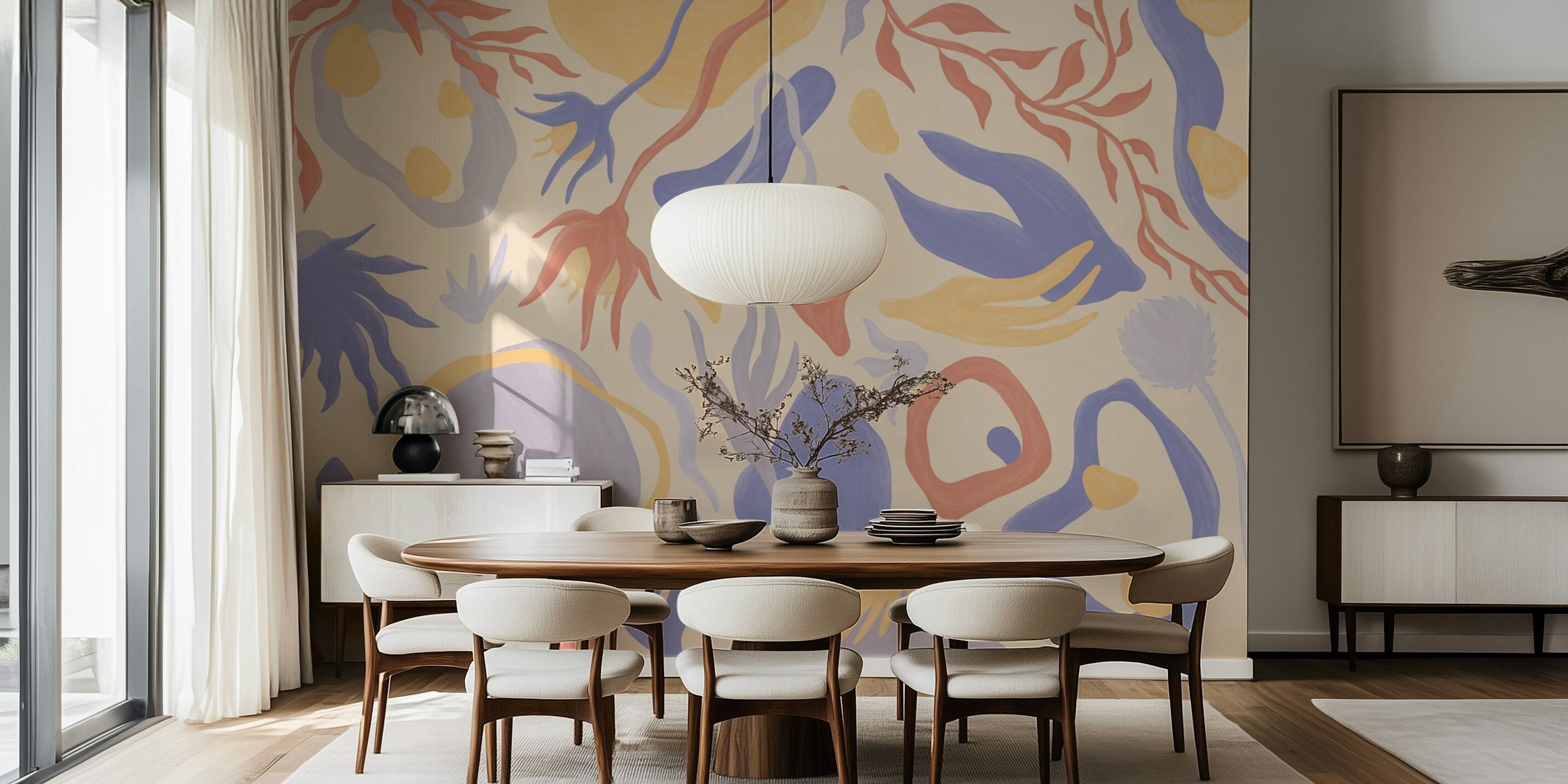 Lila Botanical Flow wallpaper in a room setting