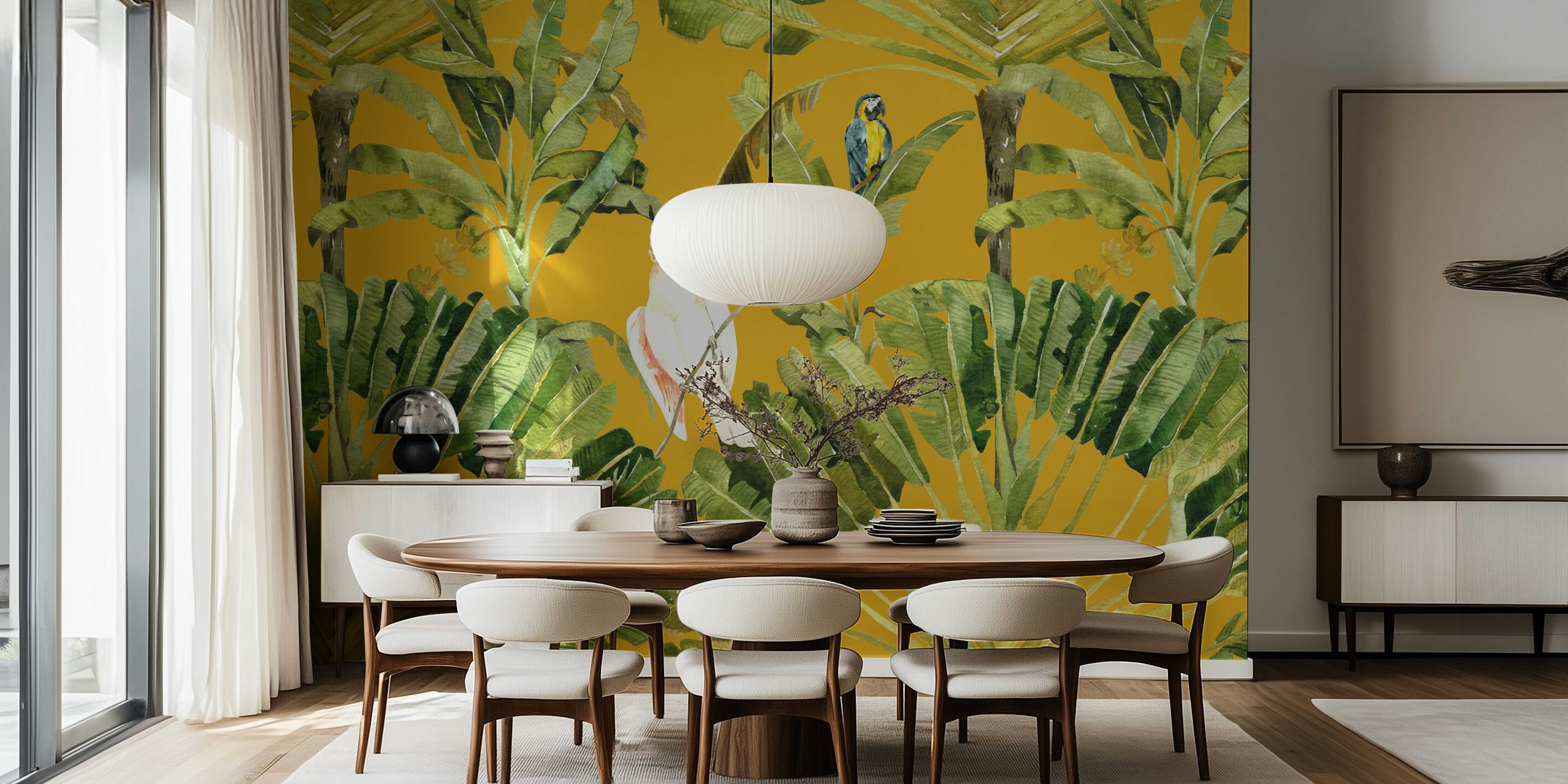 Jungle Paradise Birds wallpaper en una habitación