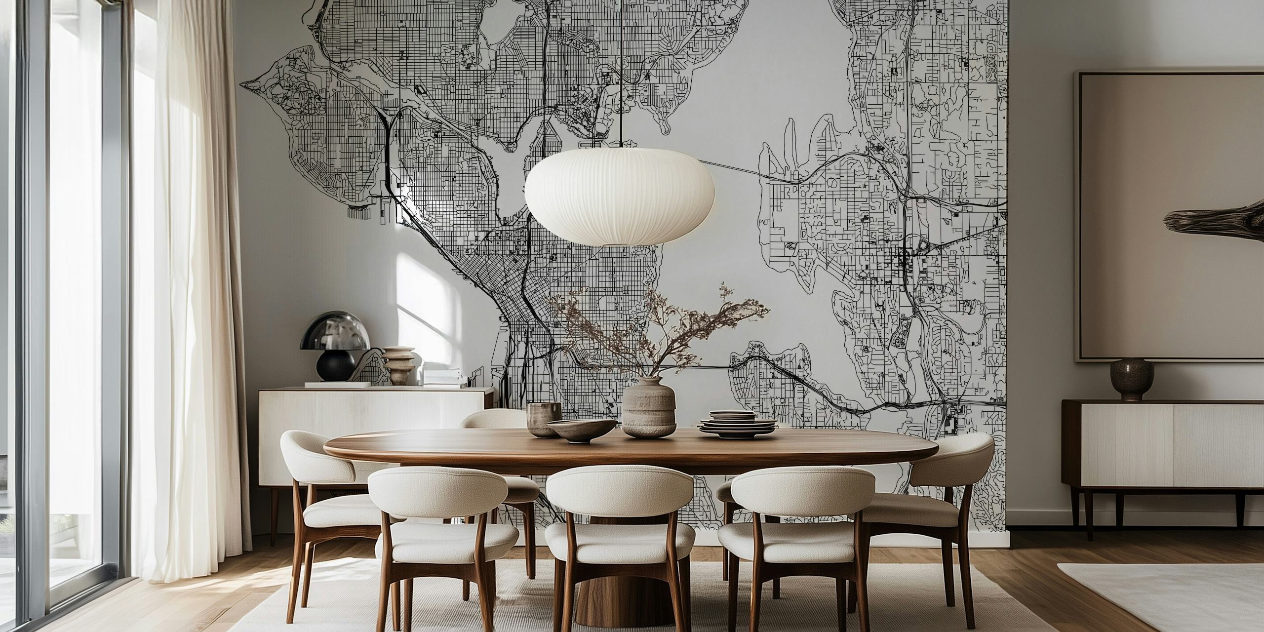 Highly detailed Seattle Map Wall Mural