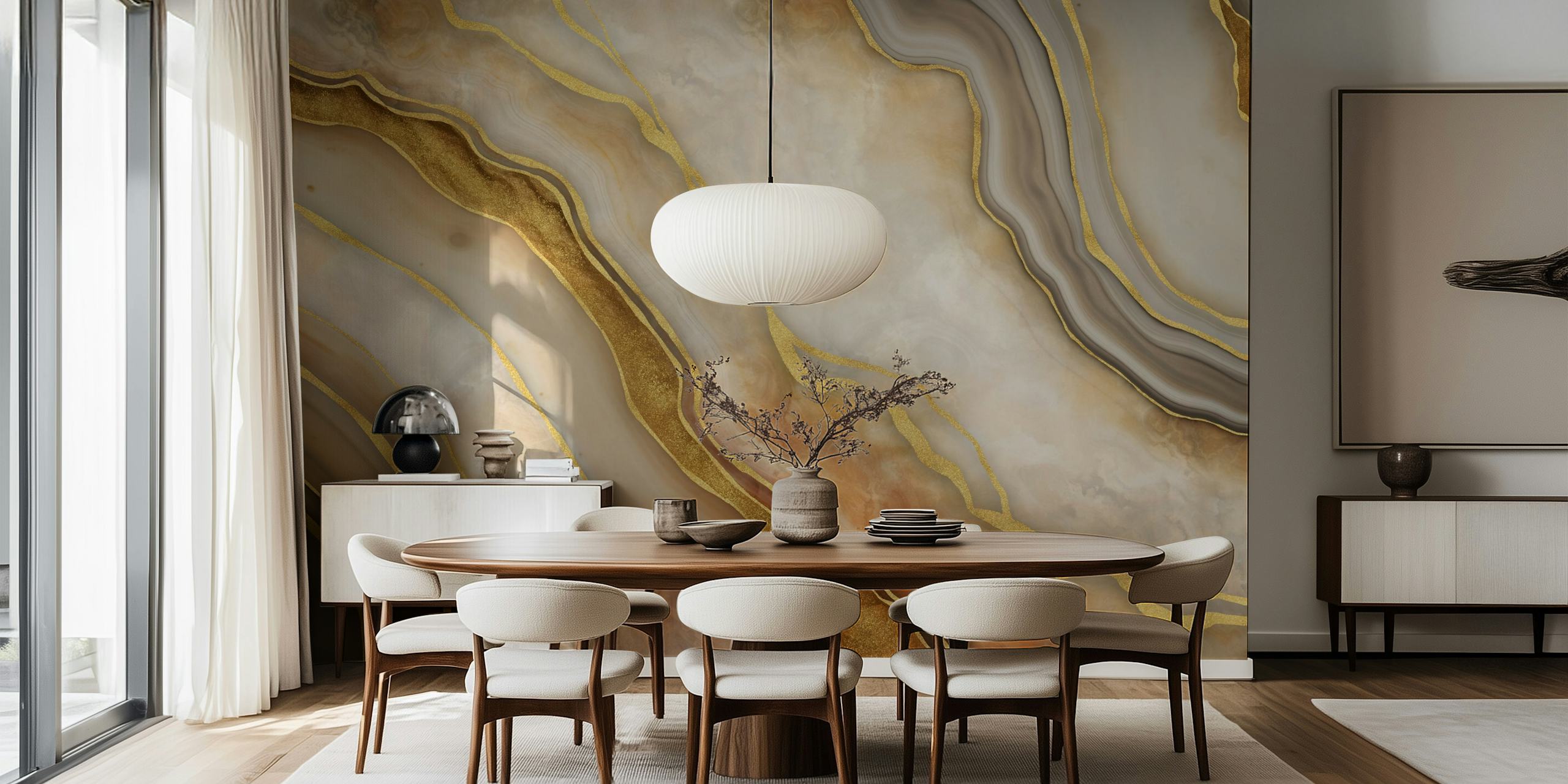 Marbled Elegance behang in een woonkamer