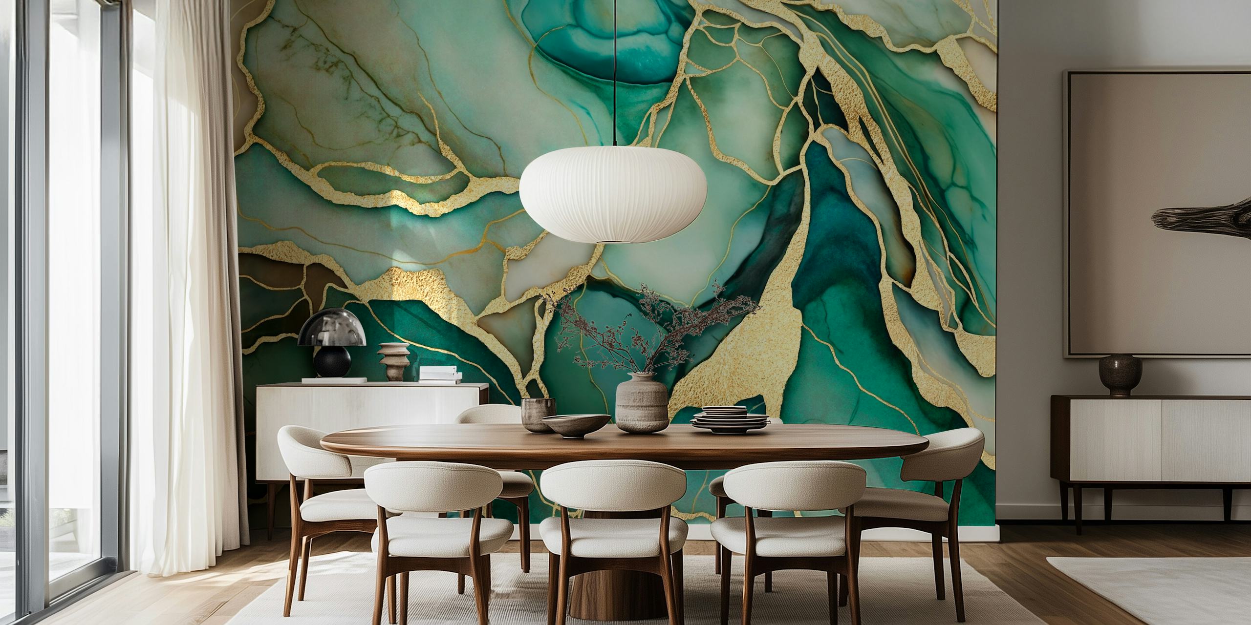 Mystic Marble Jade Veins behang in een kamer