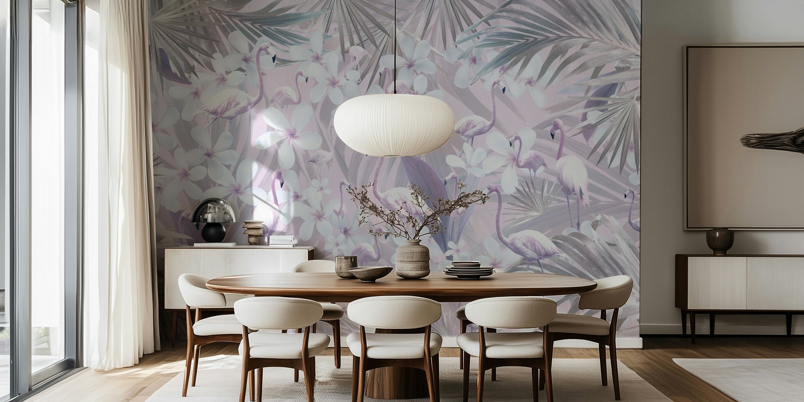 Pastel Flamingo Jungle Love tapetti huoneessa