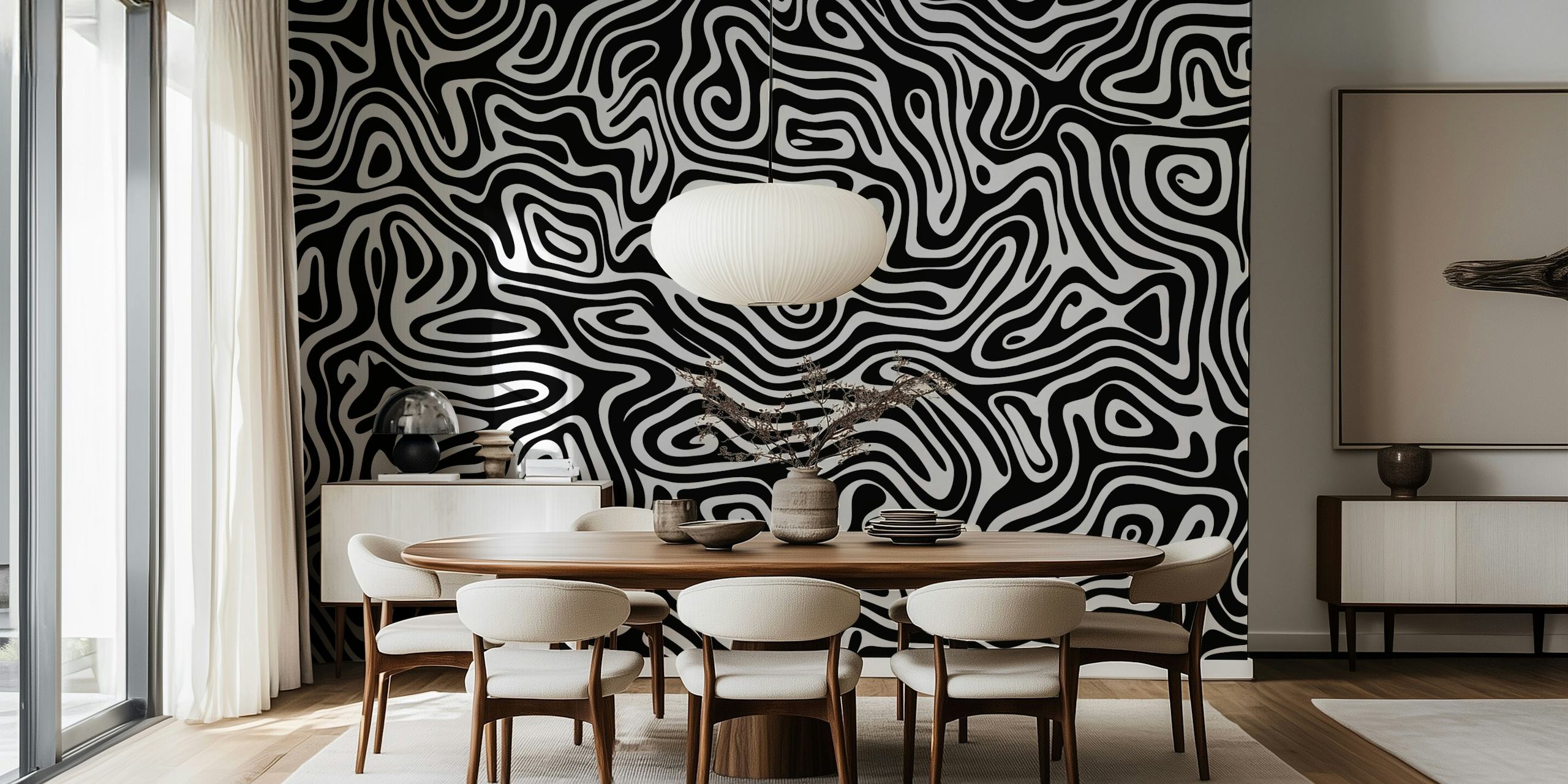 Abstract black and white ripple pattern wallpaper