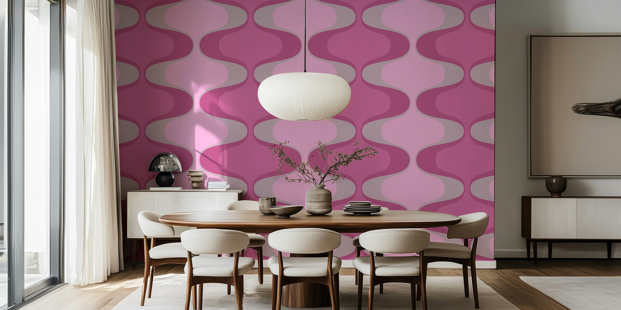 Abstract wavy pattern in shades of pink and purple wallpaper