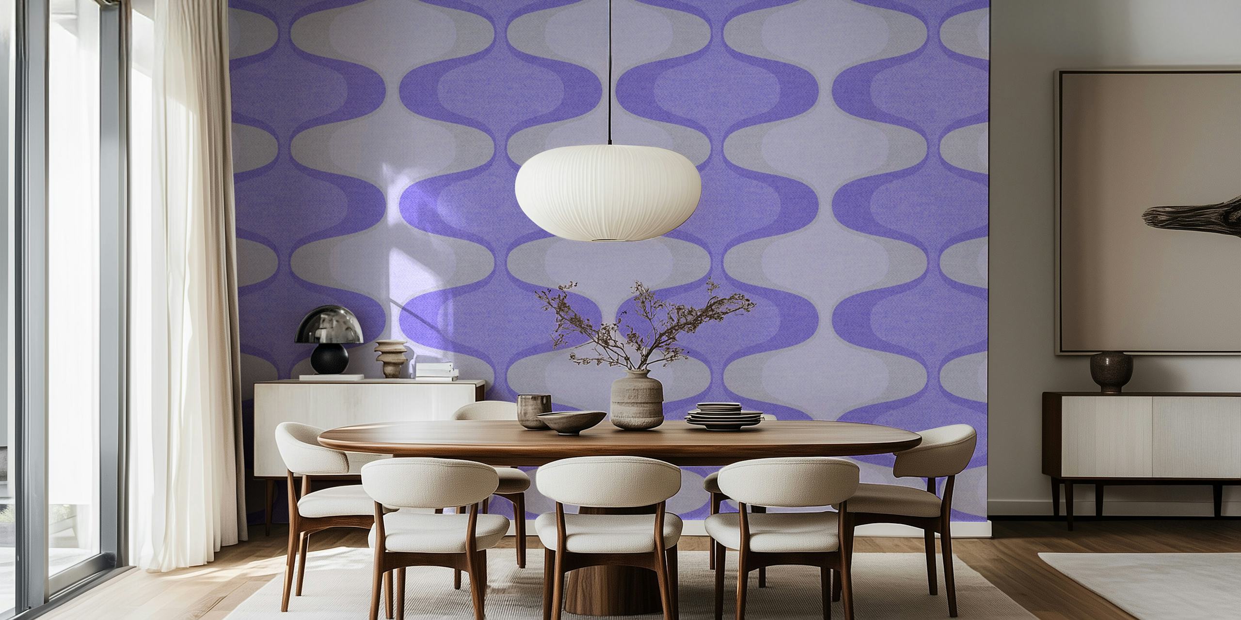 Lavender and gray wavy pattern wallpaper