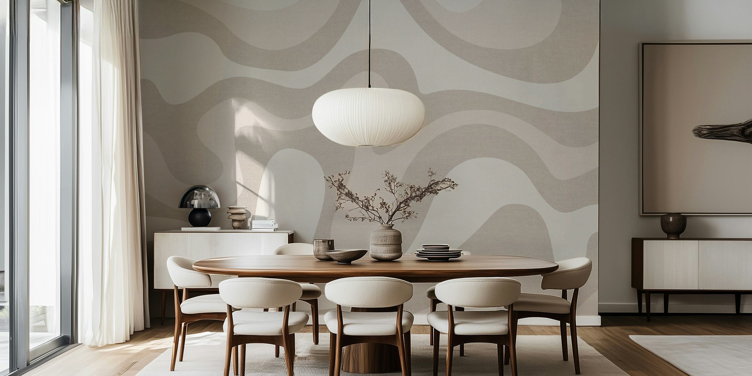 Neutral Flowing Forms wallpaper in a room