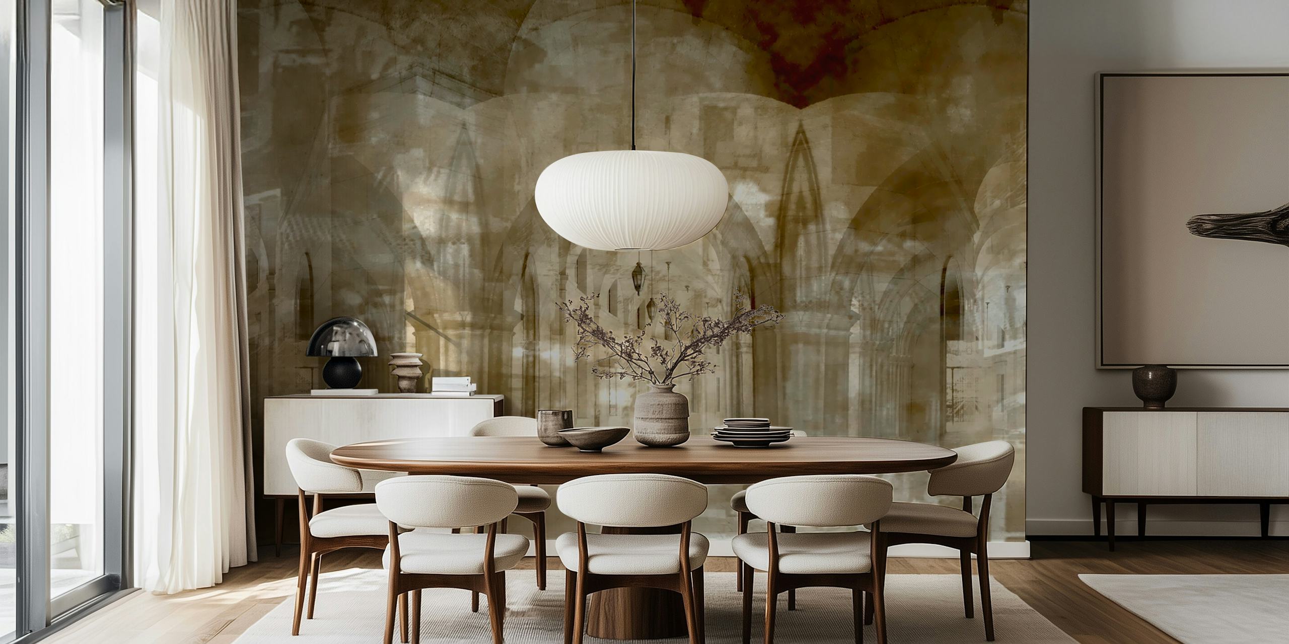 Aged Cathedral Arches wallpaper in a room