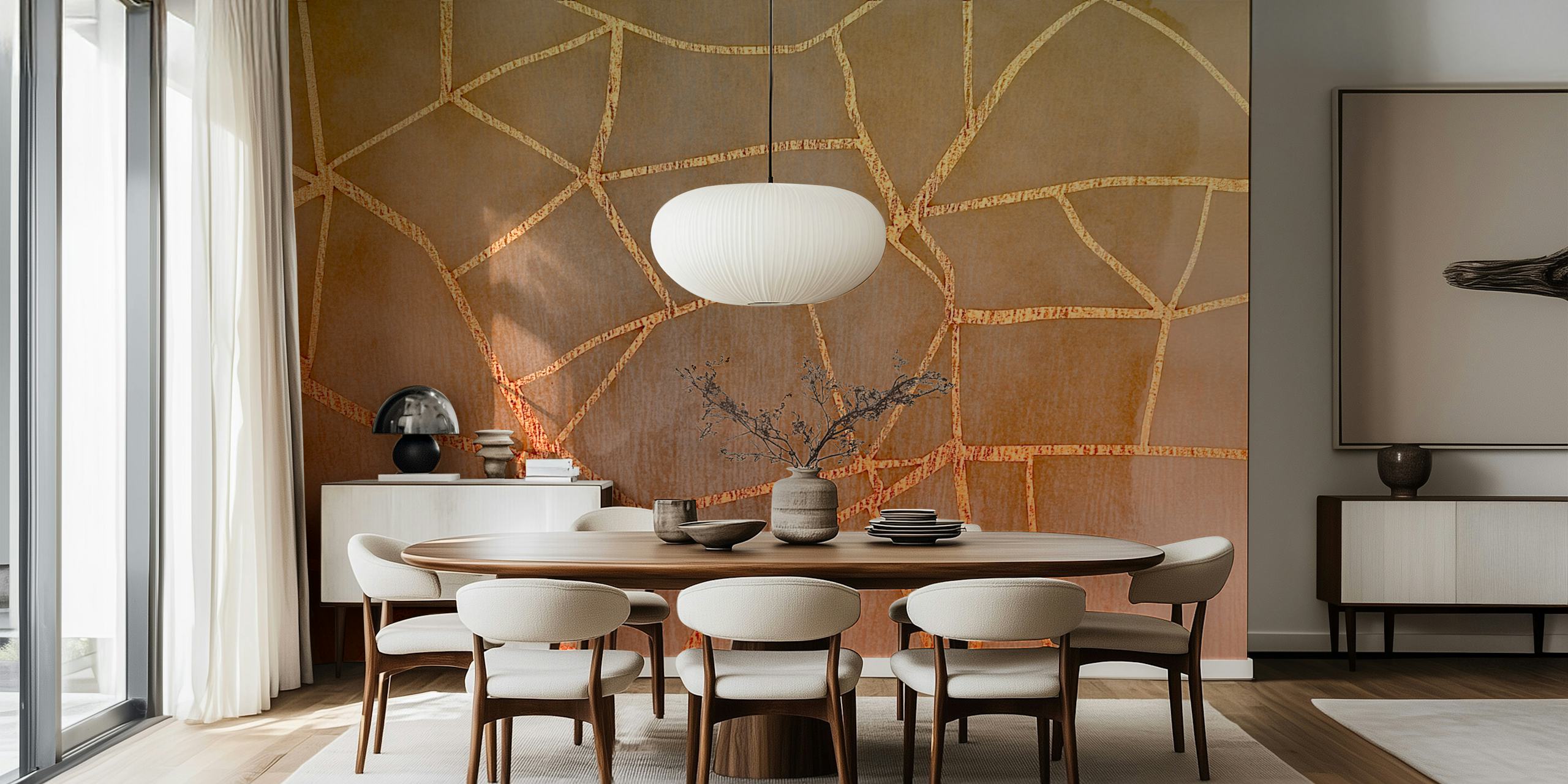 Ethereal Gold Line Art wallpaper in a room