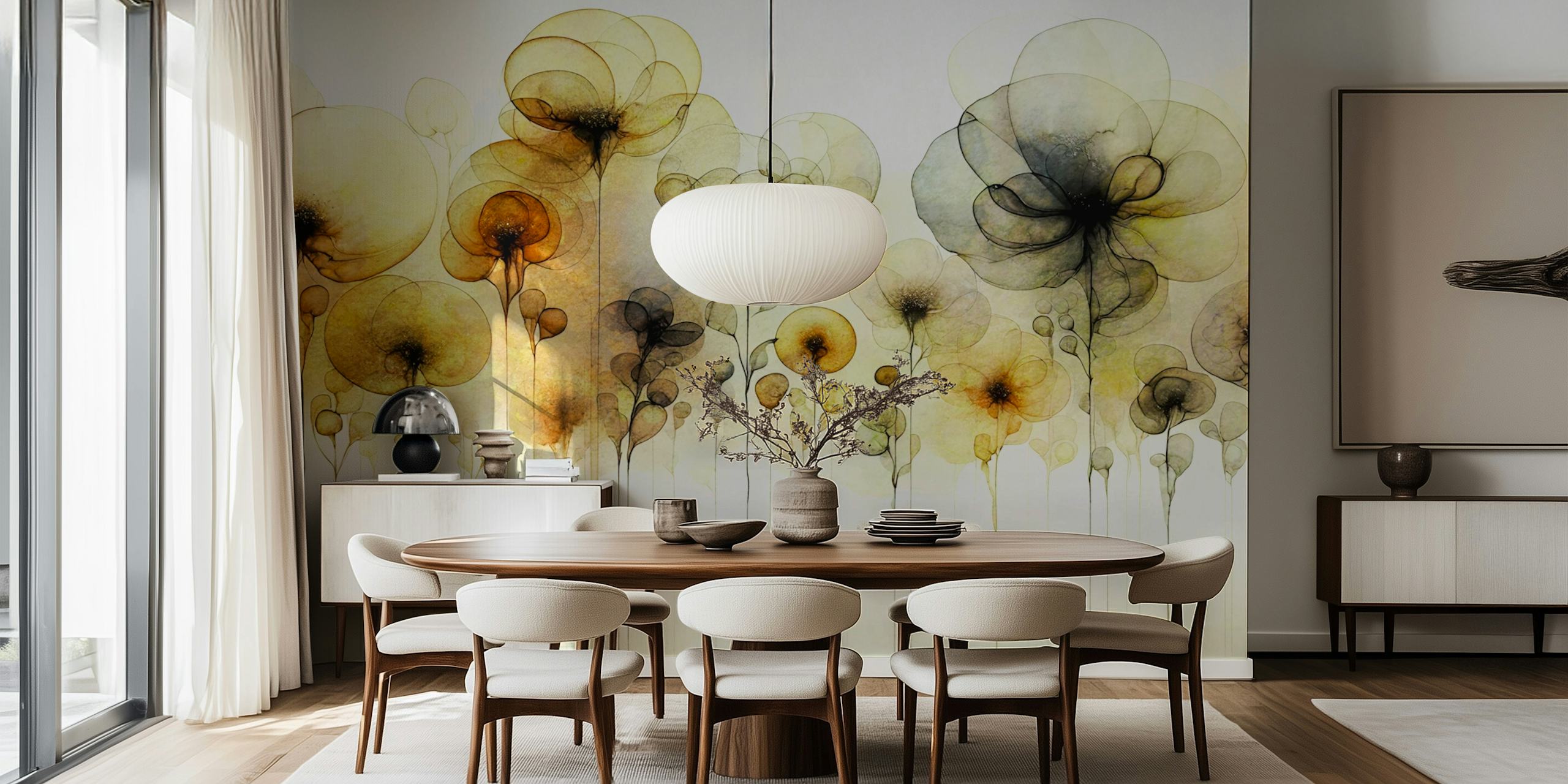 Design della carta da parati Ethereal Floral Art in una stanza