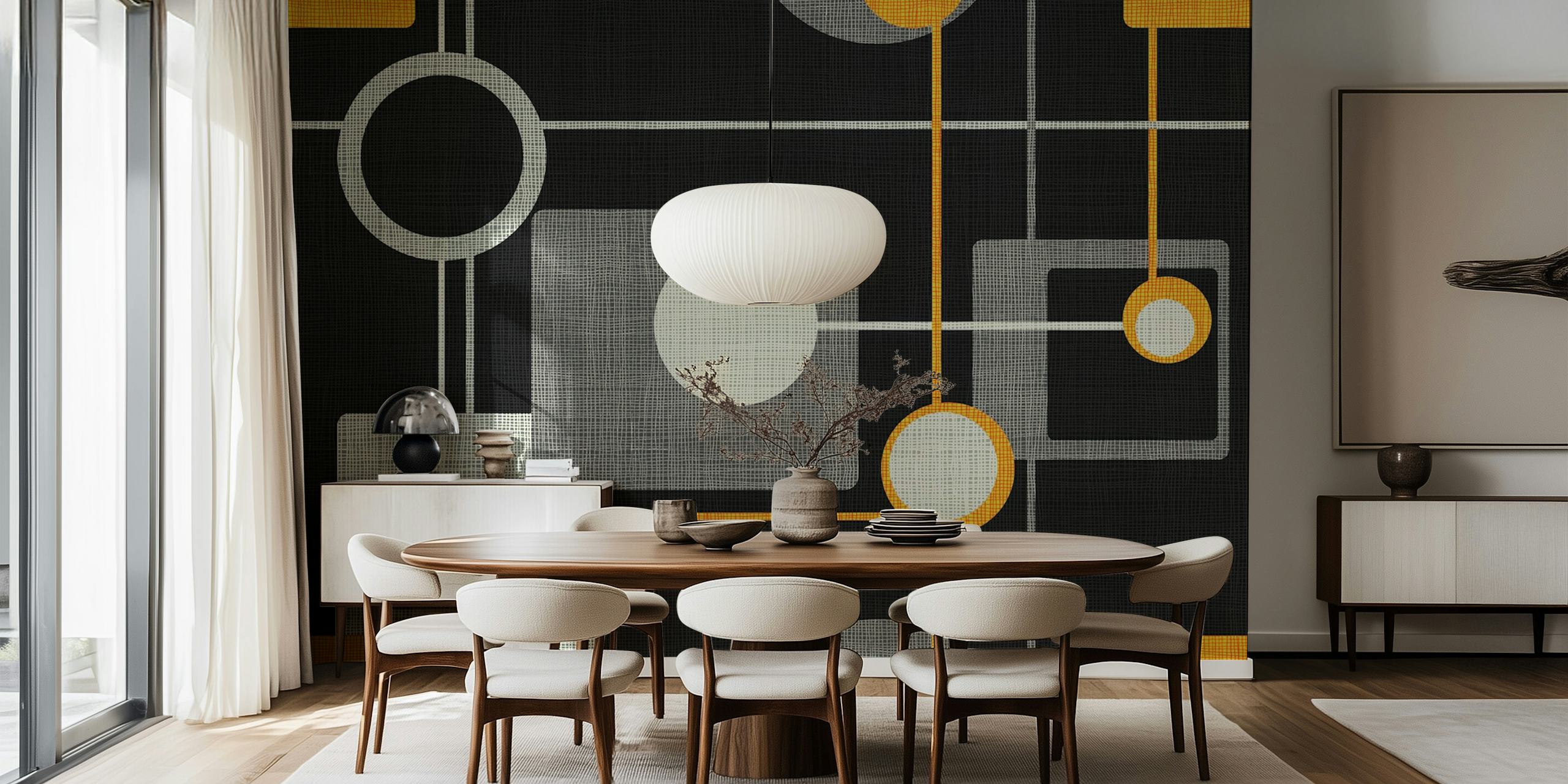 Mid-Century style orange and cream wallpaper