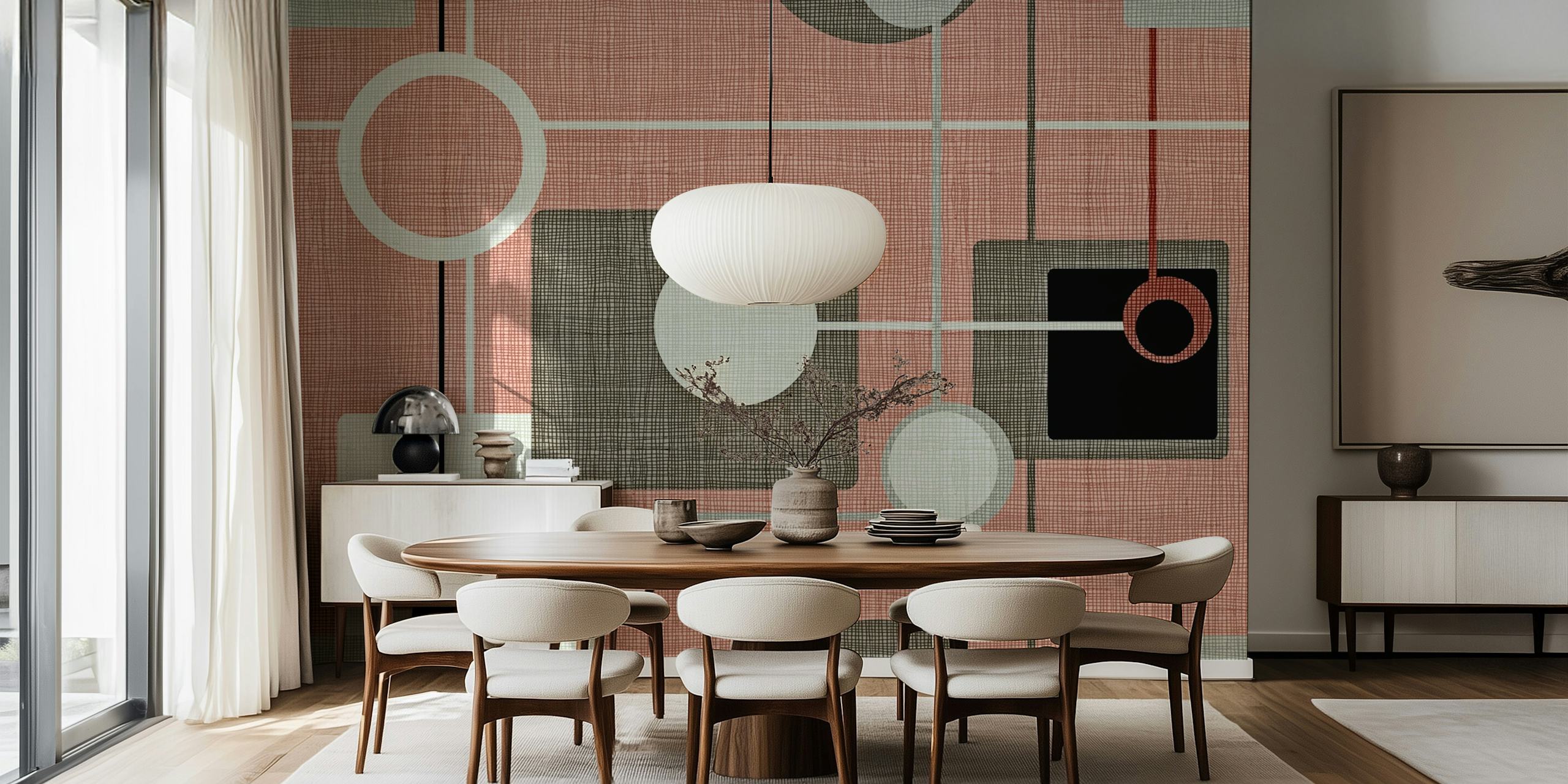 Mid-Century pink-gray wallpaper design