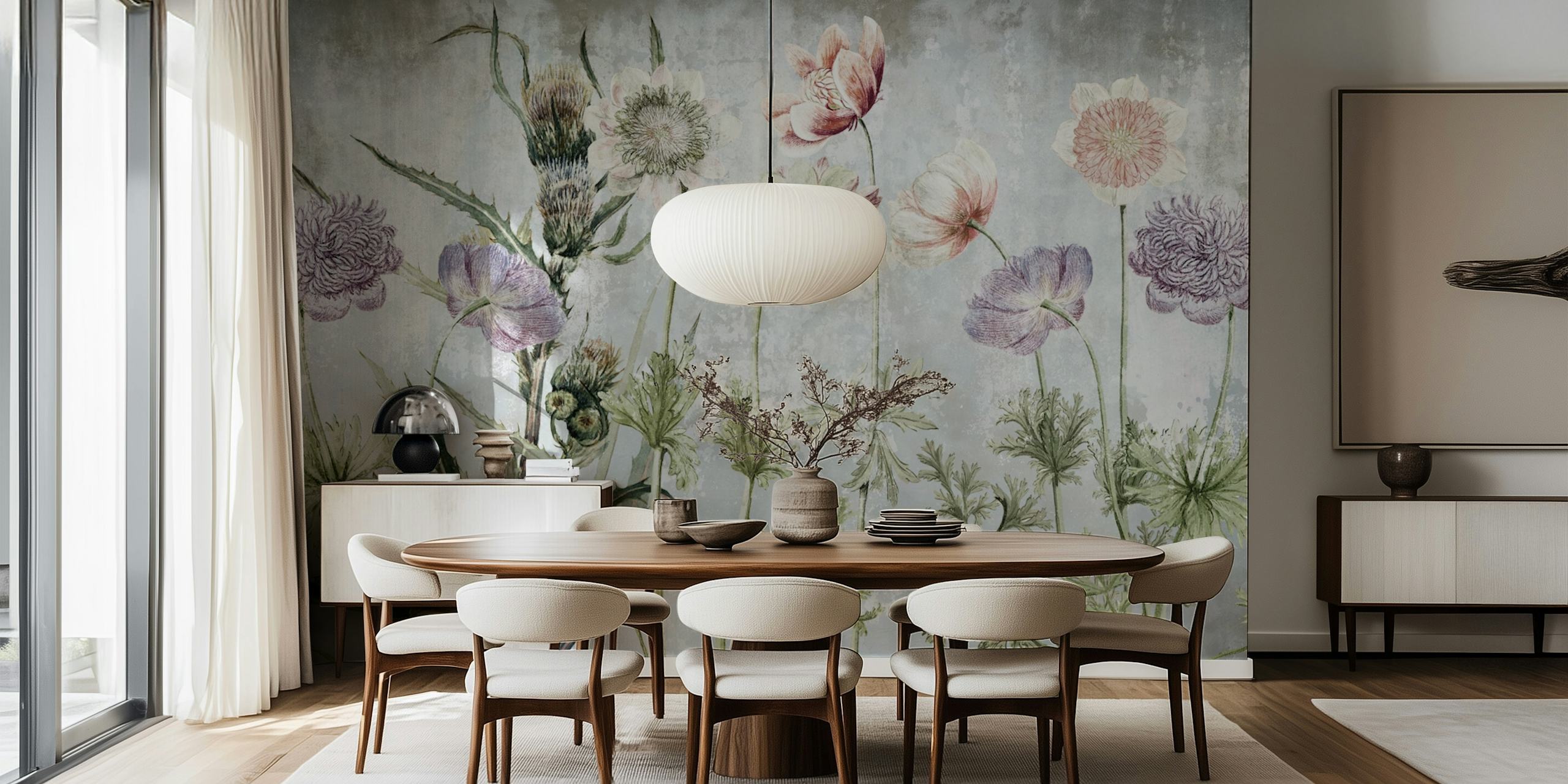 Ταπετσαρία Vintage Floral Art που παρουσιάζεται σε ένα δωμάτιο