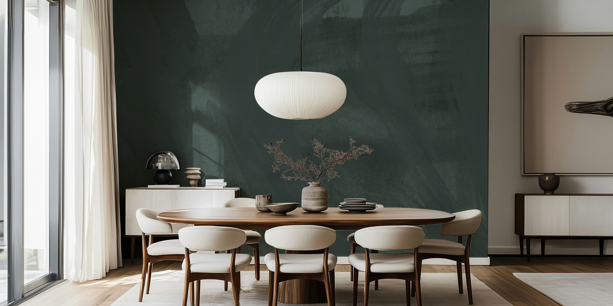 Soft dark green strokes wallpaper in a room