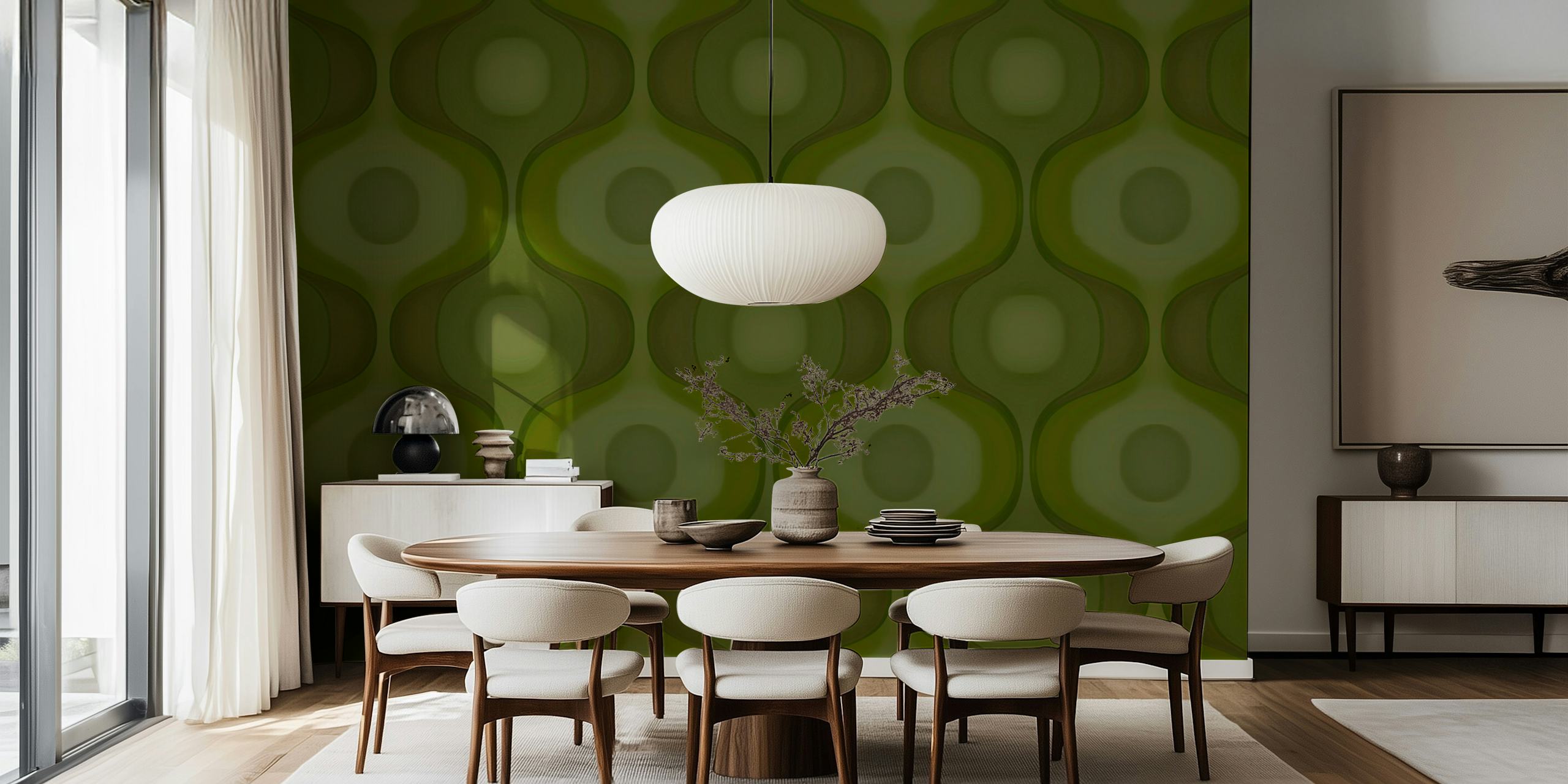 Green wavy pattern wallpaper in retro style