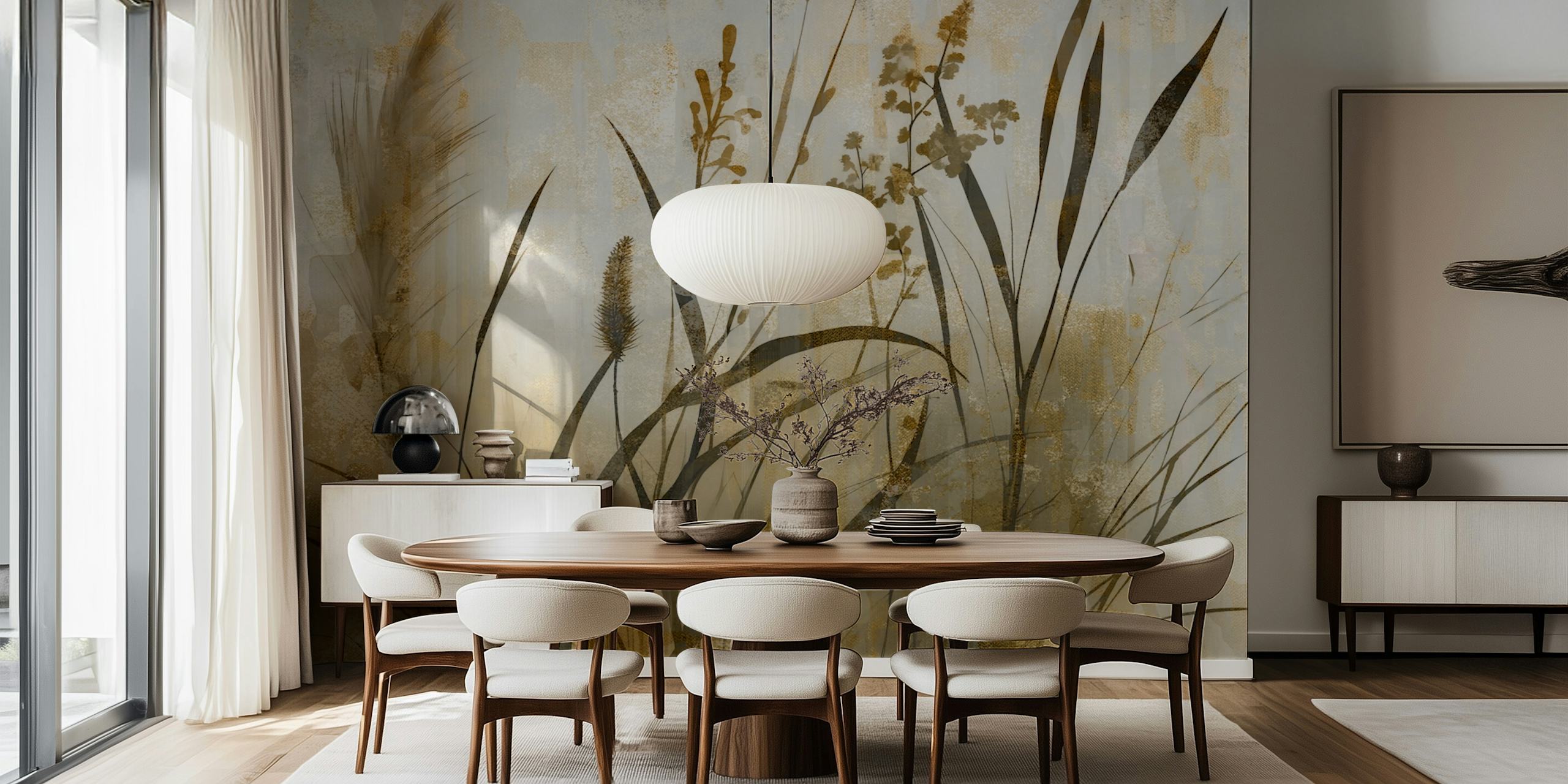 Elegant wallpaper featuring golden grasses