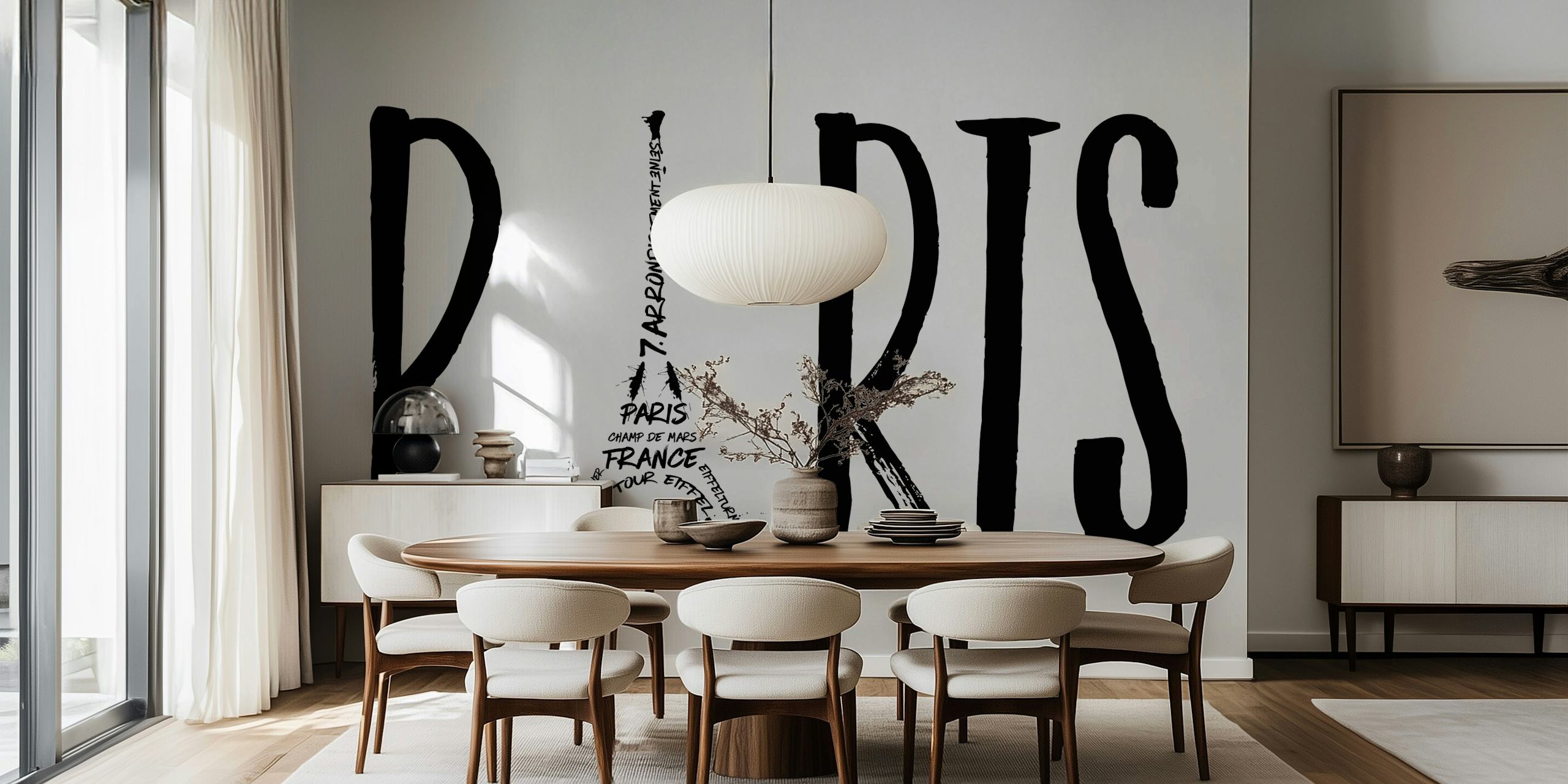 Sort og hvid Paris typografi kunst med Eiffeltårnet integreret i designet