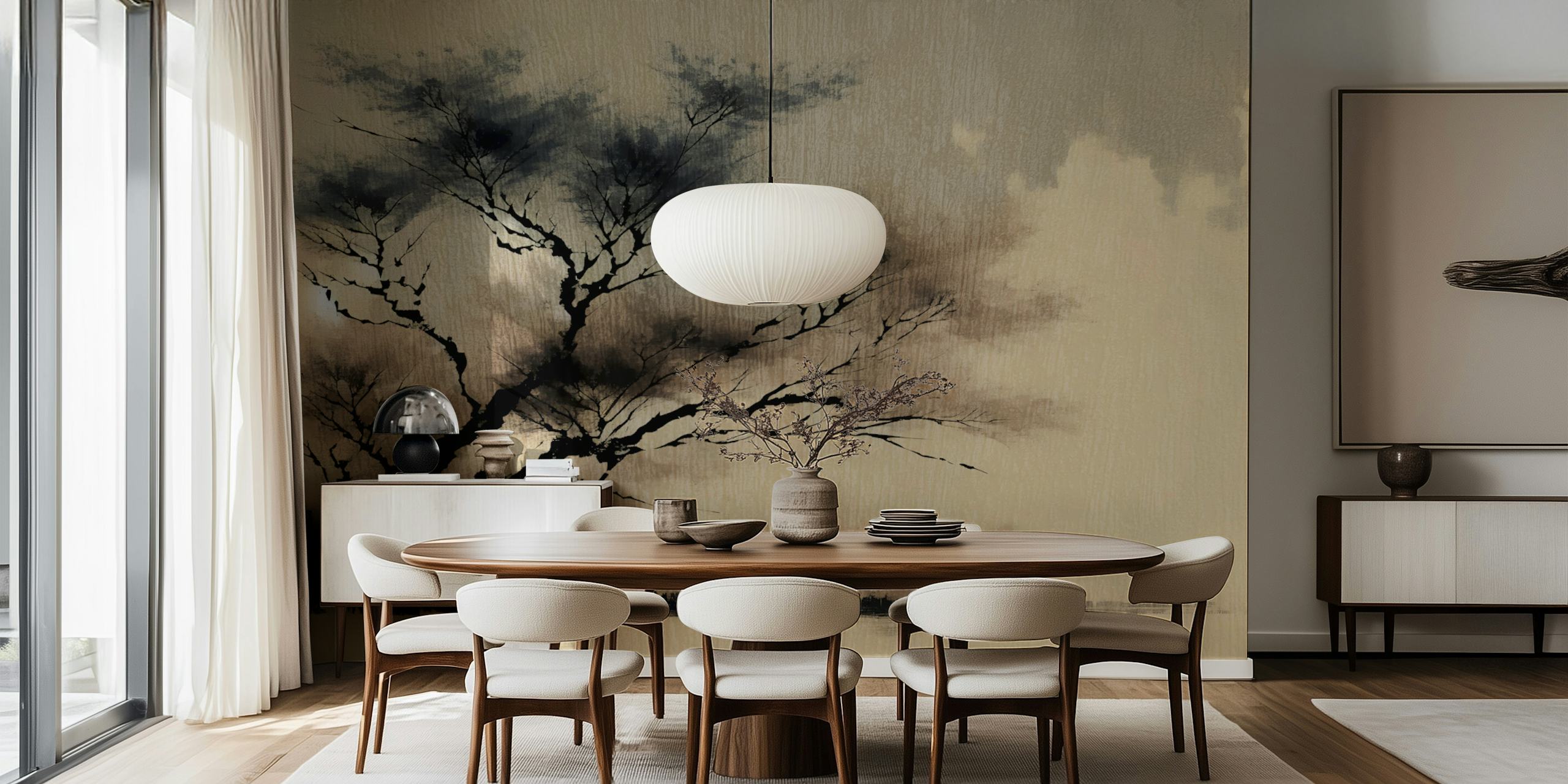 Japandi Nature Canvas wallpaper in a room
