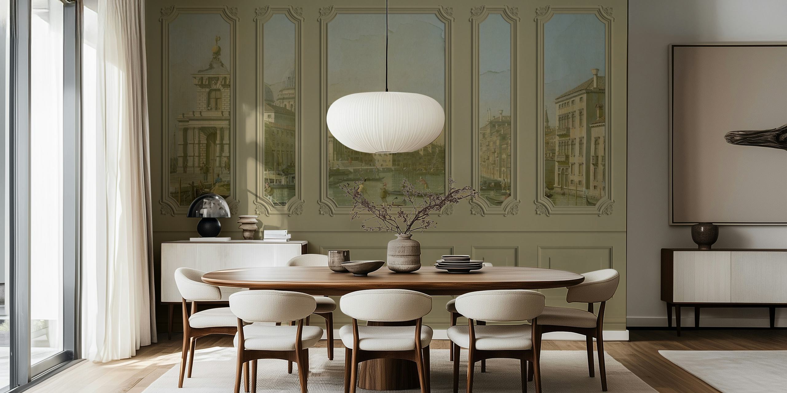Venetian Grandeur Scene Beige tapet i et rum