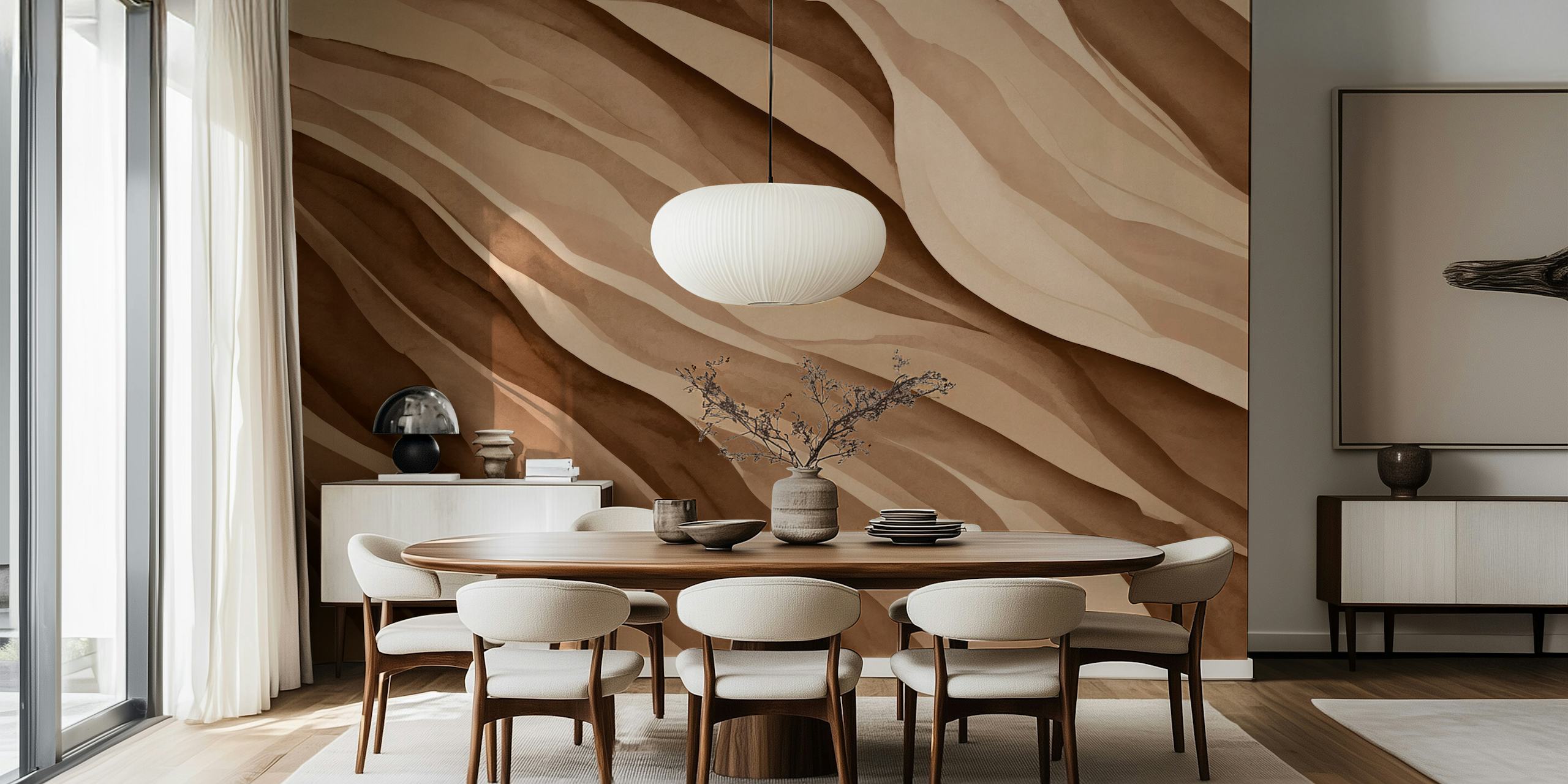 Soft Organic Shapes Warm Brown wallpaper in einem Raum