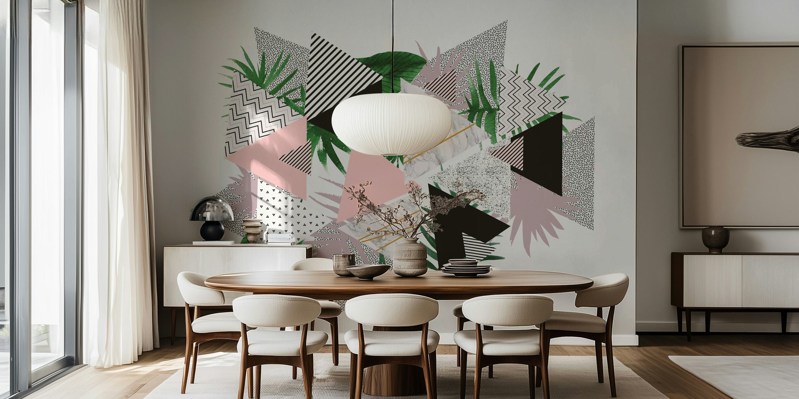 Modern Botanical Triangles-tapetti huoneessa