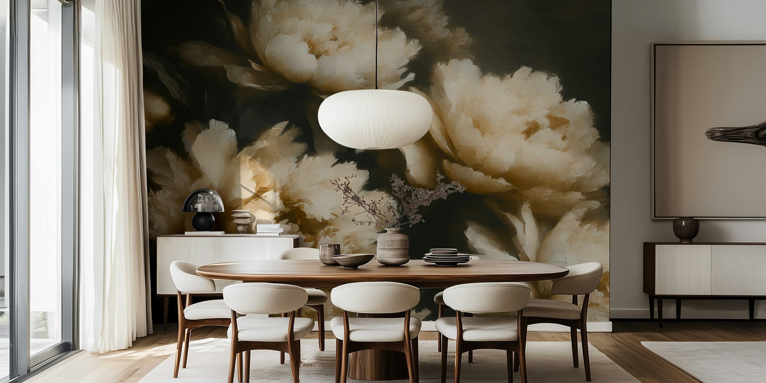 Peony elegance wallpaper in a styled room