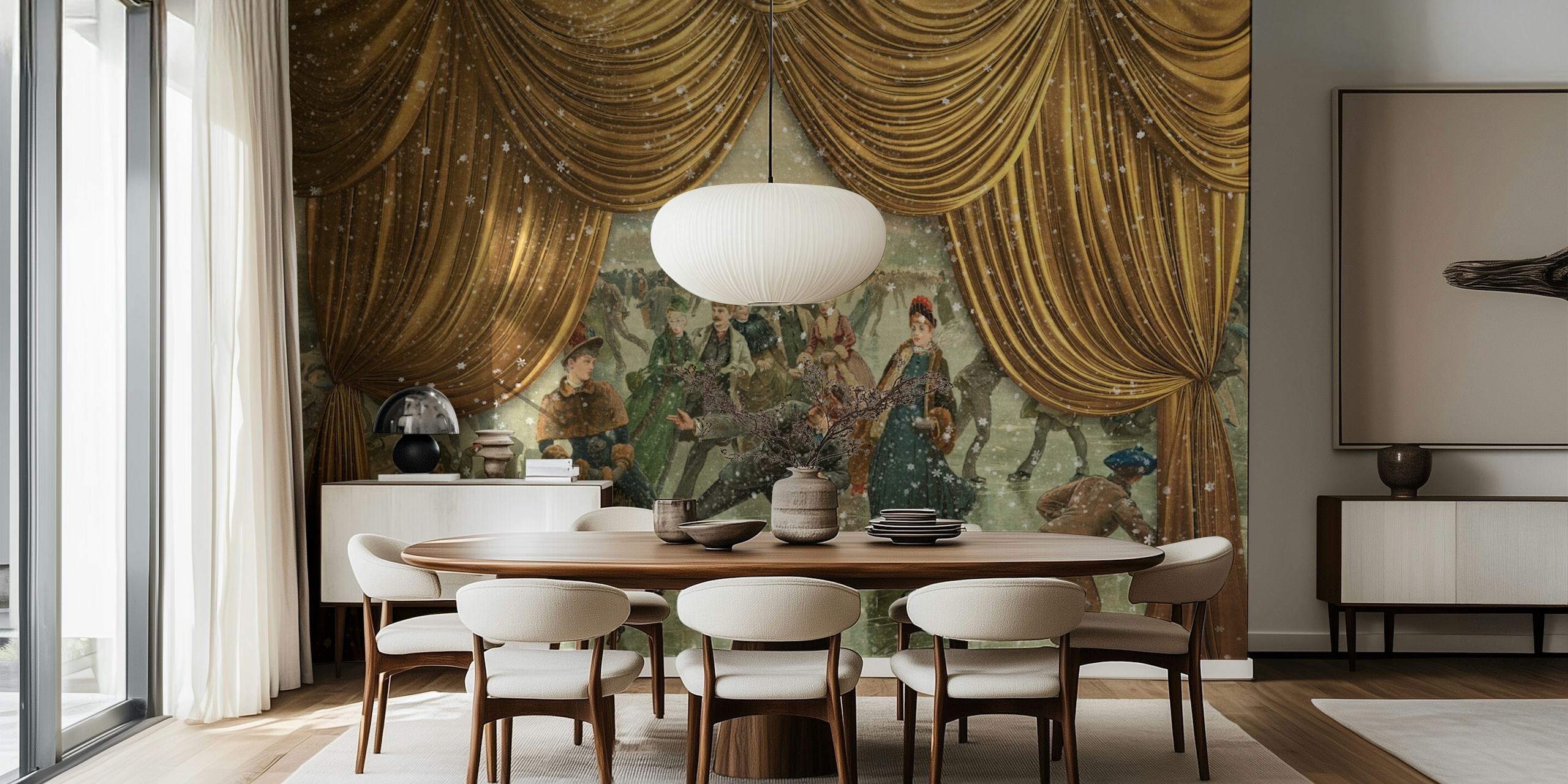 Wall mural featuring a vintage winter scene